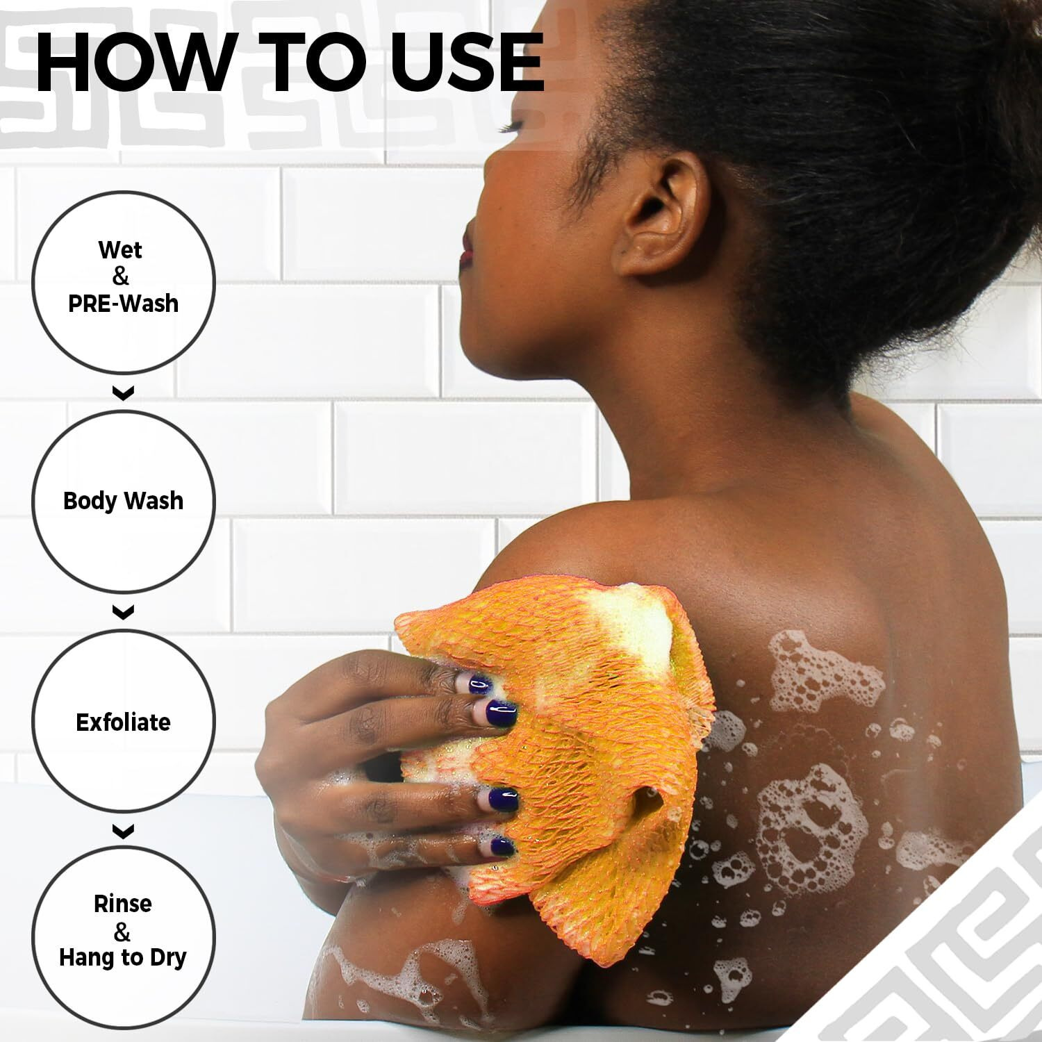 African Net Sponge Authentic - Exfoliating Back Scrub Bath Sponge With Knots - Afro Scrub Body Scrubber Exfoliator Washcloth - African Body Care Daily Use Shower Essentials