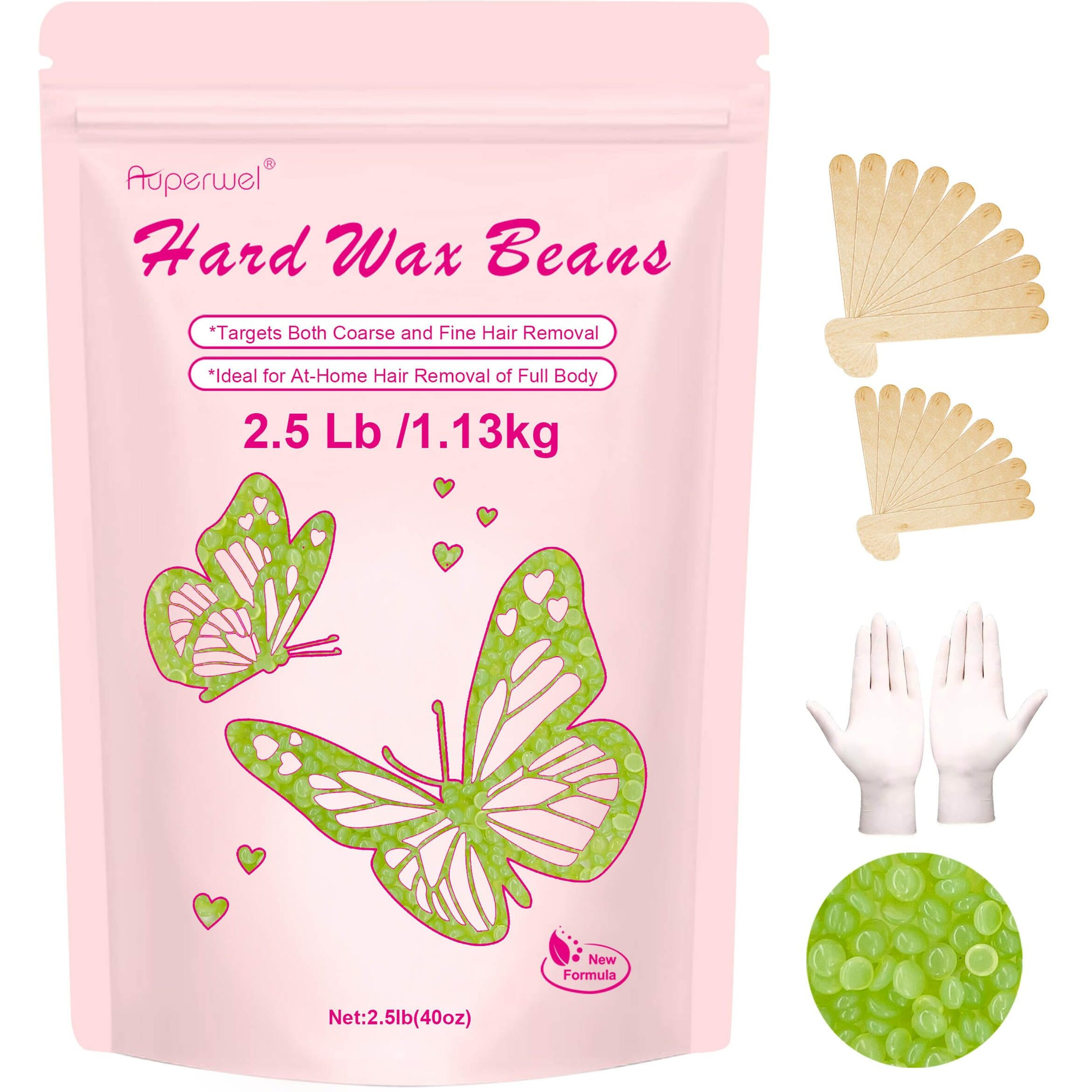 2.5Lb/40Oz Hard Wax Beans For Sensitive Skin - Large Bulk Refill For Waxing Brazilian, Bikini, Underarms, Face, Body With 20 Sticks (Aloe)