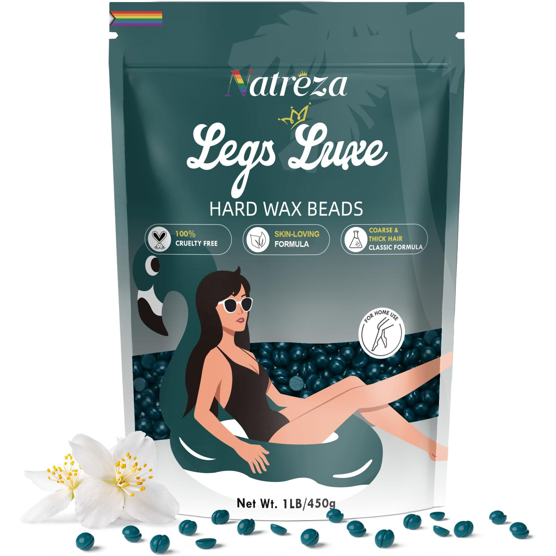 Natreza Wax Beads For Hair Removal, 1Lb Hard Wax Beans For Full Body, Brazilian, Bikini, Legs, Arms, Face, Thick Hair Formula, Waxing Beads For Women & Men, Dark Green
