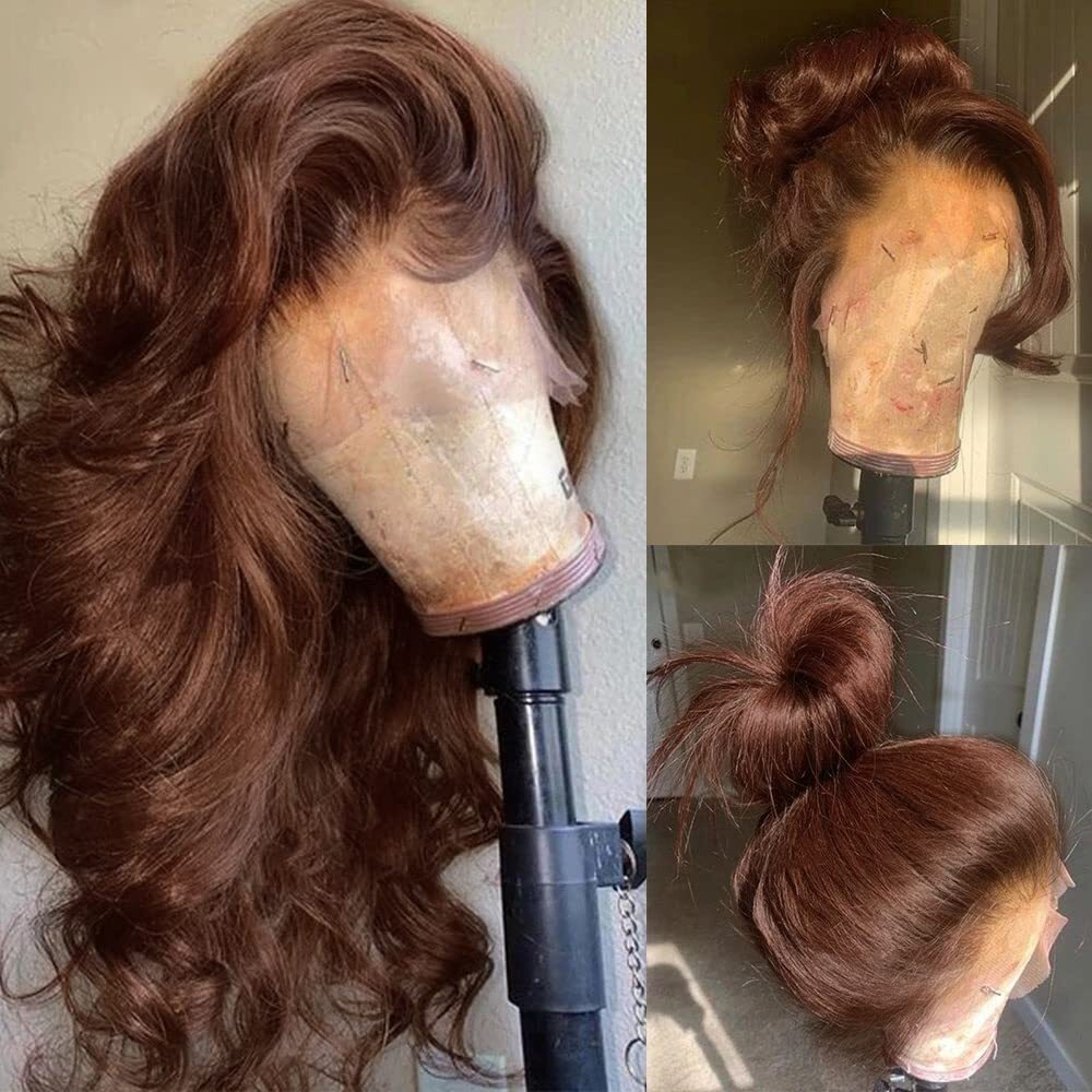 Chocolate Brown Lace Front Wigs Human Hair With Baby Hair 200 Density 13X4 Body Wave Lace Frontal Wigs Pre Plucked Hairline 4 Brown Wig 26 Inch