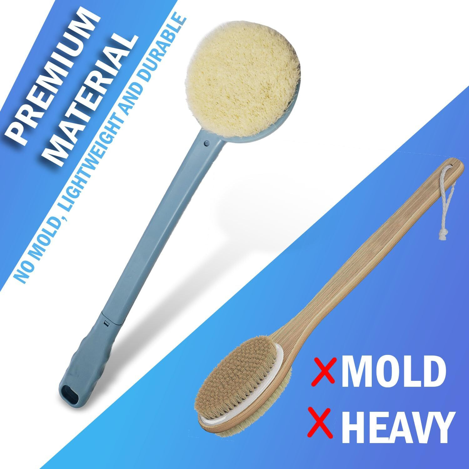 Bath Body Brush 15"" Long Handle Back Shower Brush Exfoliating Back, Body And Feet Scrubber (Blue & Green)