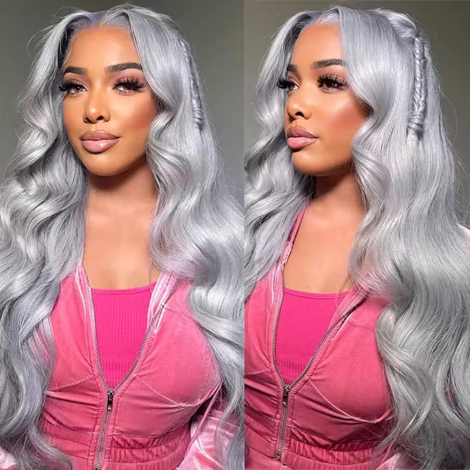 34 Inch Grey Lace Front Wigs Human Hair Silver Grey Body Wave 13X6 Hd Lace Frontal Wig Human Hair Pre Plucked With Baby Hair 180% Density Colored Wear And Go Glueless Wigs Human Hair For Women