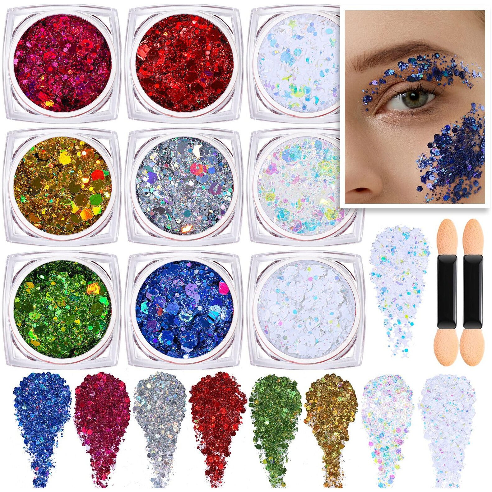 Teenitor Face Glitter, 9 Jars Body Glitter Gel, 9 Colors Makeup Gel Glitter For Face And Body, Hair