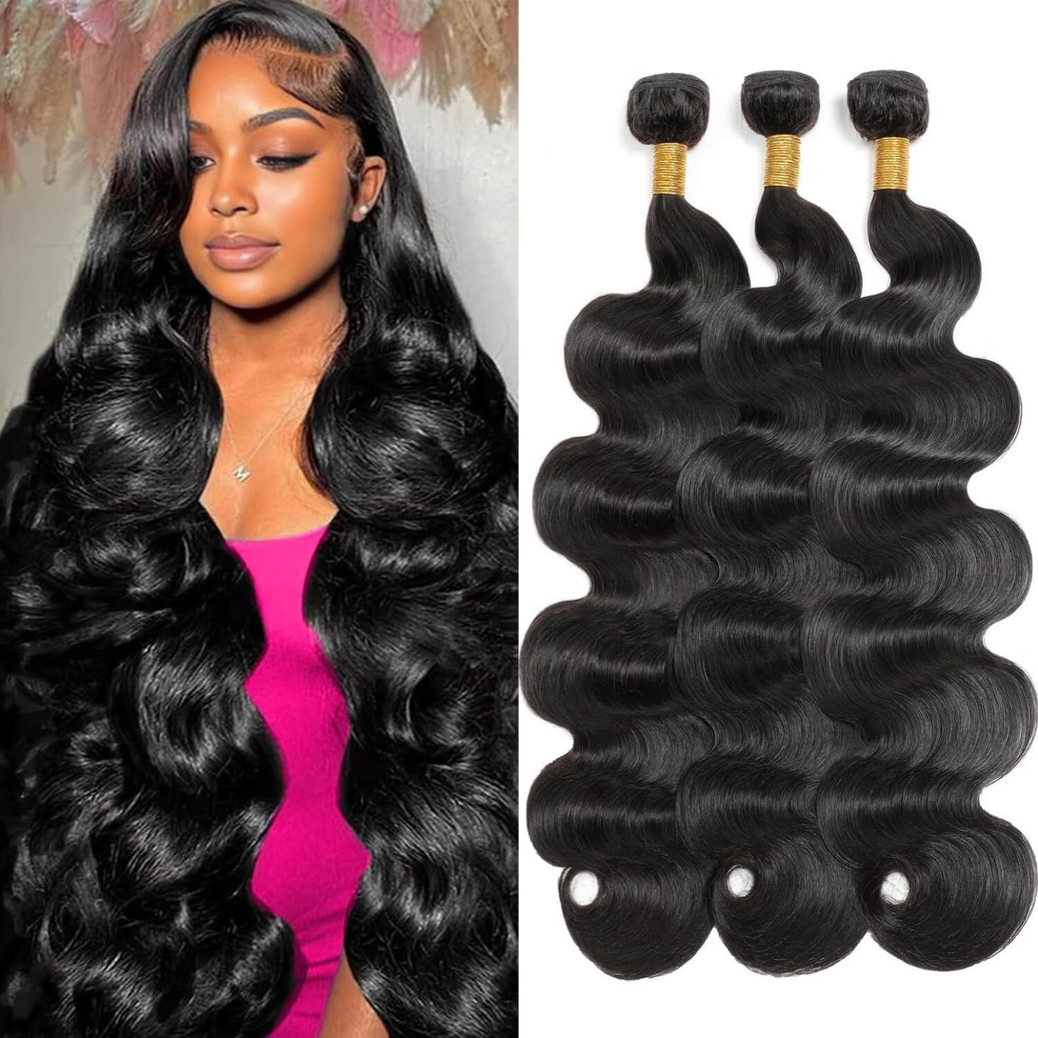 12A Human Hair Bundles 22 24 26 Inch Body Wave 3 Bundles Human Hair 100% Unprocessed Brazilian Virgin Hair Bundles Deals Quick Weave Hair Extension Natural Black