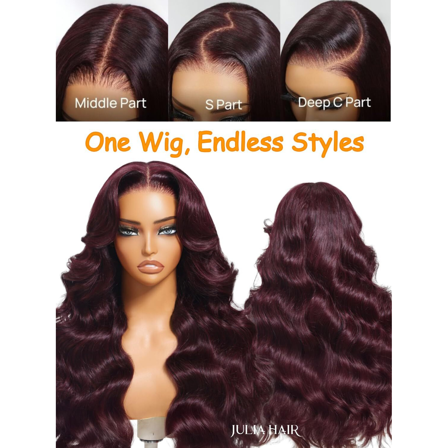 Julia Hair Black Cherry Loose Wave Wig 13X4 Hd Lace Frontal Pre-Everything Drawstring Wigs Put On And Go Glueless Body Wave With Face Framing Bangs Pre Plucked Pre Cut Bleached Knots For Women 16 Inch