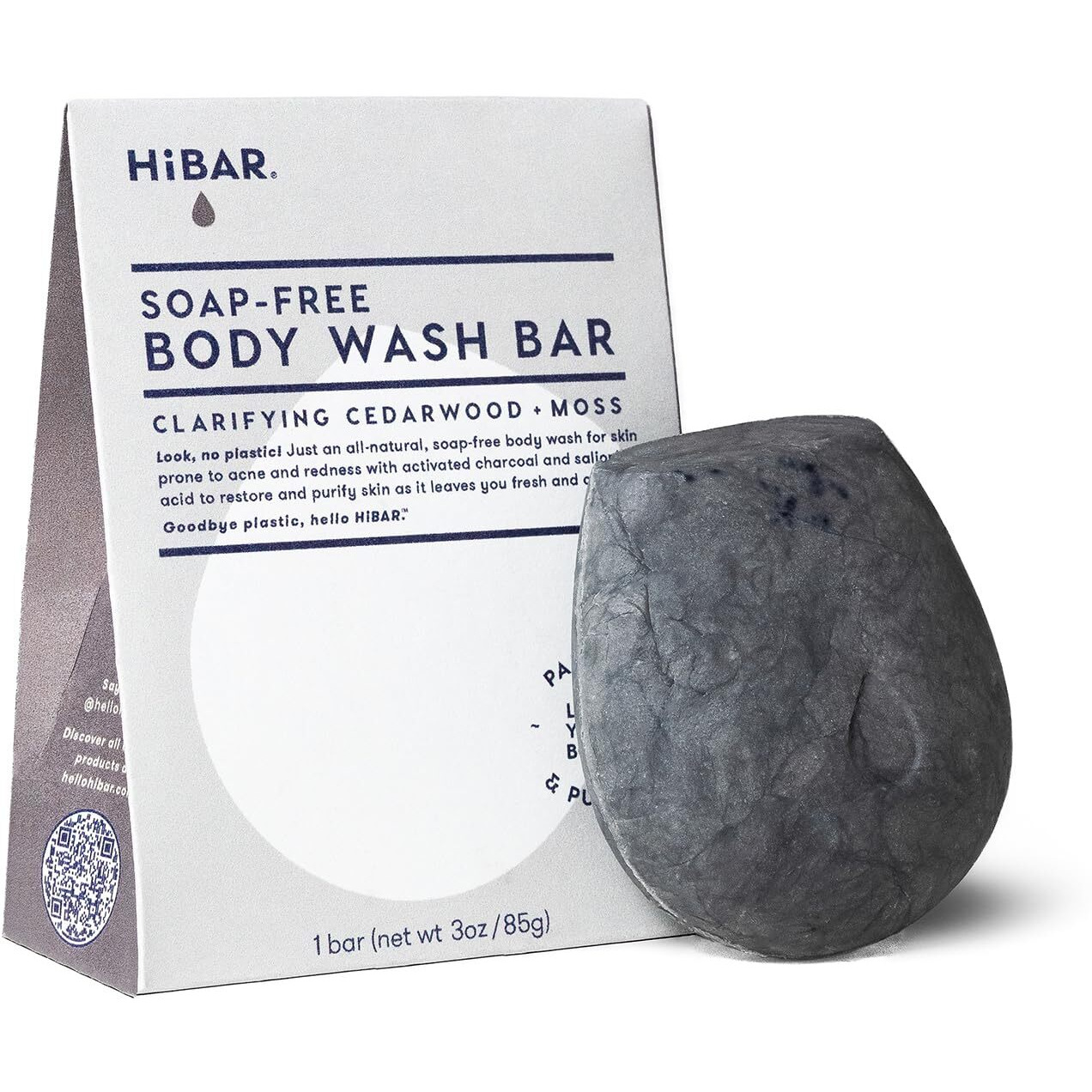Hibar - Clarify Solid Body Wash Bar - Detoxify & Purify - With Activated Charcoal & Salicylic Acid - Daily Use & Sensitive Skin - Plastic, Paraben & Soap-Free - Vegan - Cedarwood + Moss