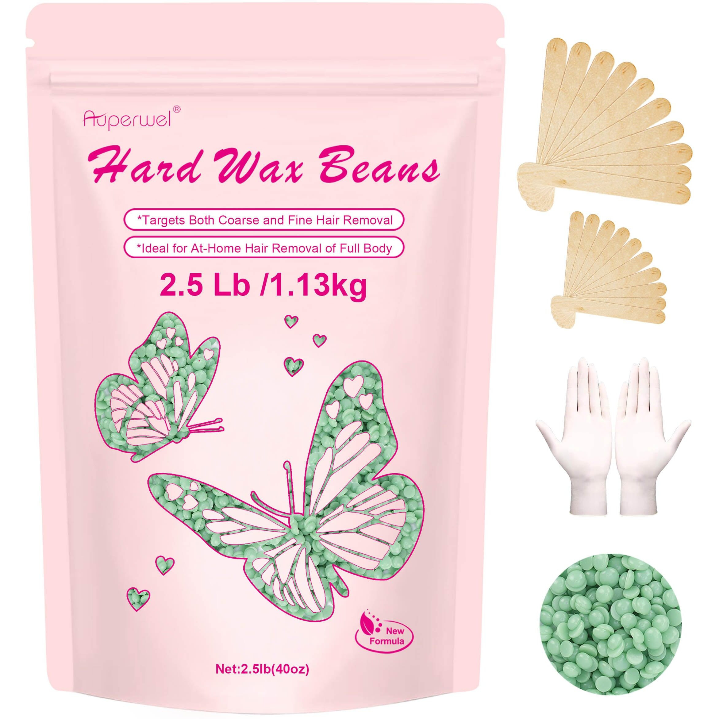 Hard Wax Beads For Hair Removal - 2.5Lb/40Oz Sensitive Skin Waxing Kit With 20 Sticks For Brazilian, Bikini, Underarms, Face & Body - Large Bulk Tea Tree Wax Beads