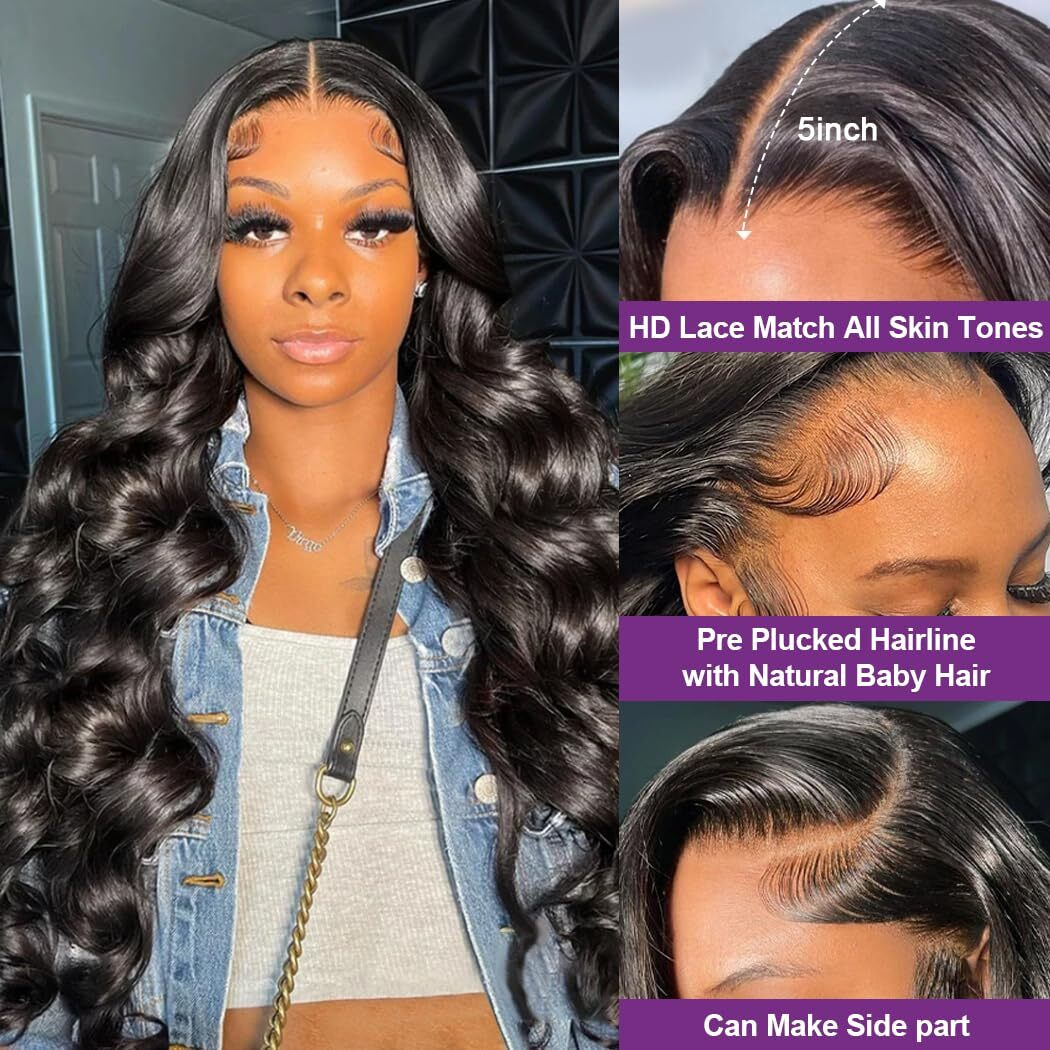 Uonoco Wear And Go Glueless Wigs Human Hair Pre Plucked Pre Cut 5X5 Hd Lace Closure Wigs Human Hair Ready To Wear Body Wave Lace Front Glueless Wig For Black Women 180 Density With Natural Hairline