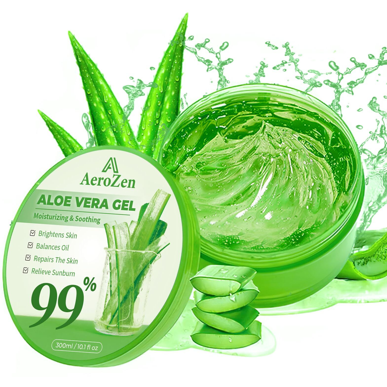 Aero Zen 99% Pure & Organic Aloe Vera Gel - 1-Pack (10.1Oz) | Premium Hydration For Daily Use & After Sun Care | Lightweight, Non-Greasy & Alcohol-Free Formula For Face, Body & Hair | Vegan