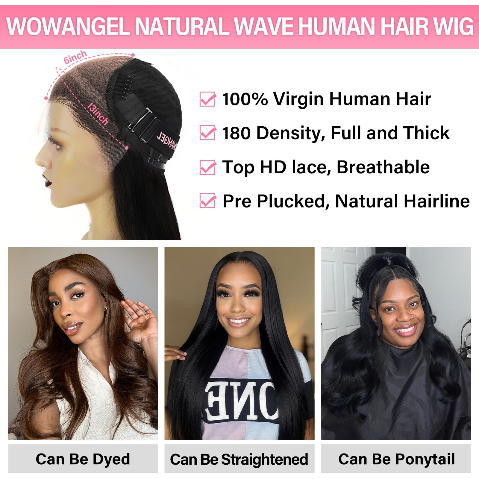 Wowangel 13X6 Skinlike Real Hd Lace Front Wig Human Hair Pre Plucked, 180% Density Body Wave Extremely-Thin Hd Lace Front Wig,Natural Hairline & Invisible Knots Brazilian Remy Hair,22 Inch
