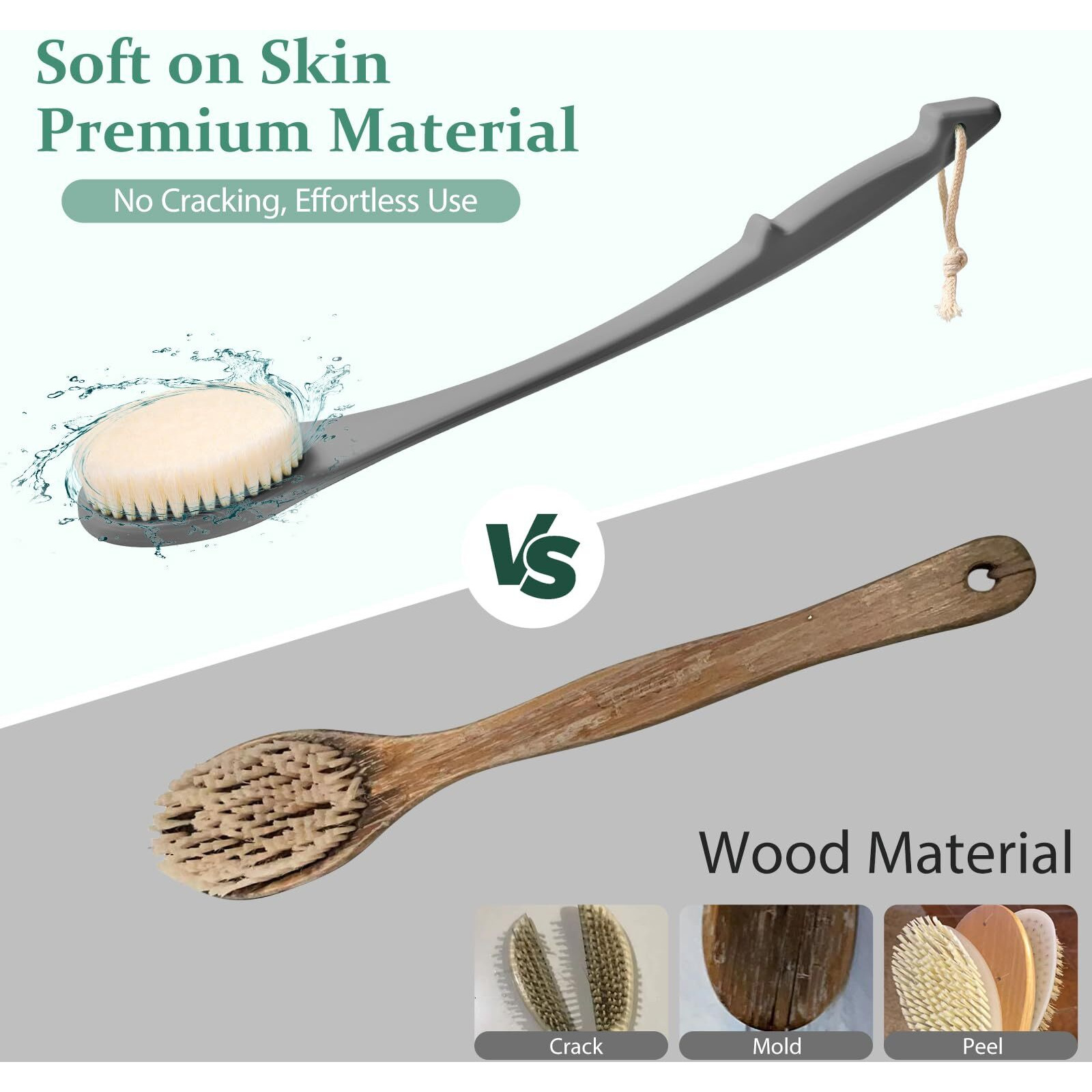 Back Scrubber For Shower, 17-Inch Shower Brush For Men And Women, Long Handle Exfoliating Body Brush, Medium Bristle Stiffness For Dry Or Wet Brushing (Deep Gray)