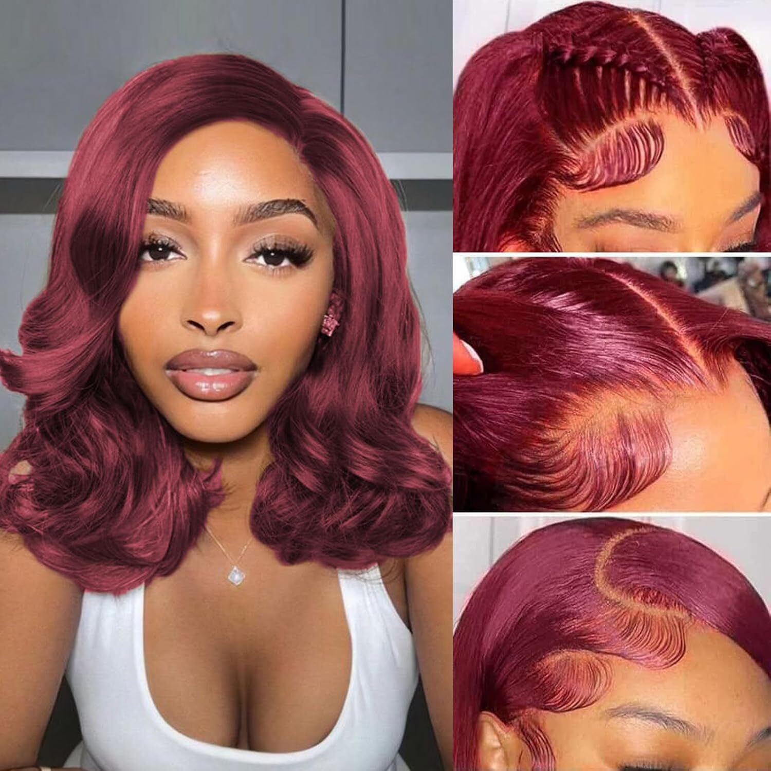 99J Burgundy Lace Front Wigs Human Hair Bob Wig Human Hair 13X4 Body Wave Lace Front Wigs Human Hair Pre Plucked 200% Density Wine Red Wig Human Hair 12 Inches