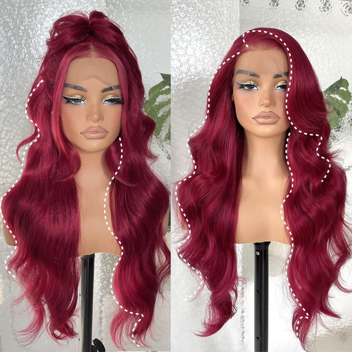 Blackswern 13X6 Hd Glueless Lace Frontal Wigs Pre-Plucked, 200 Density 99J Burgundy Similar Human Hair Synthetic Long Body Wave Lace Front Wig Ready To Wear, 26Inch Burgundy