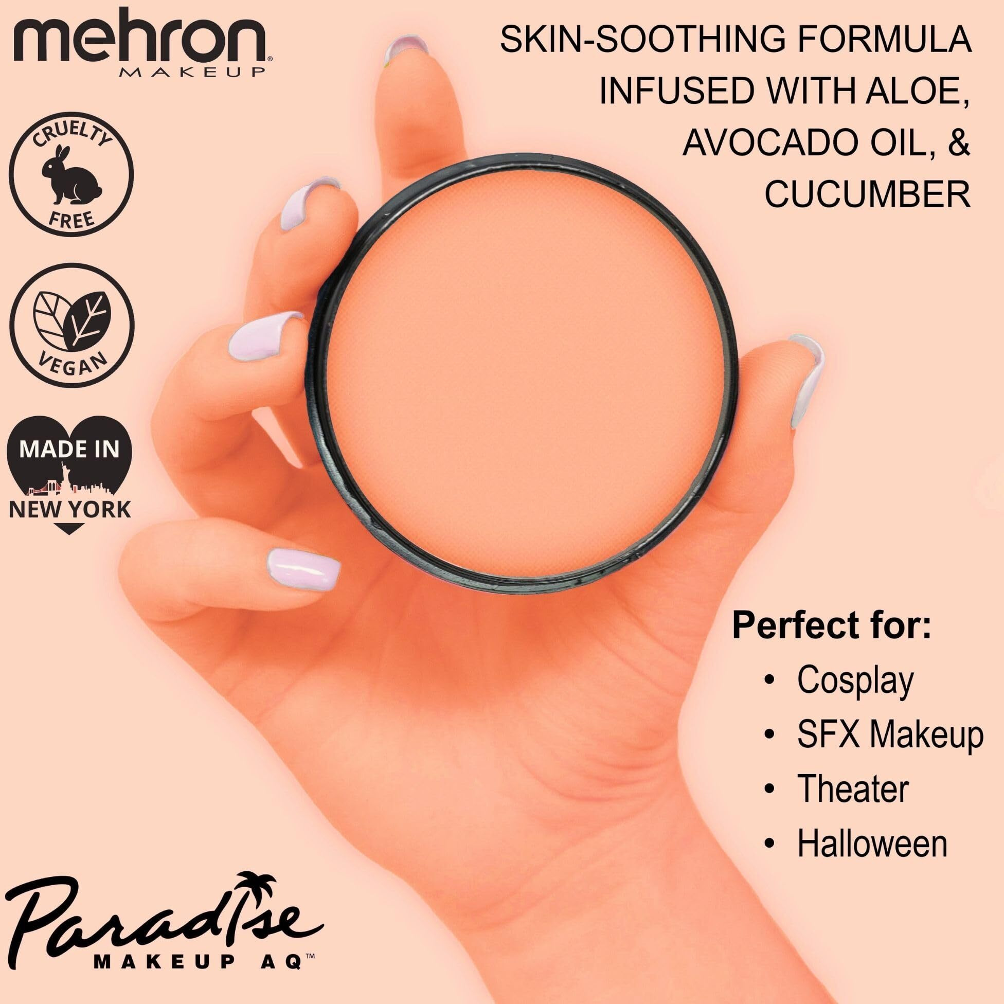Mehron Makeup Paradise Makeup Aq Pro Size | Stage & Screen Performance, Face & Body Painting, Beauty, Cosplay, And Halloween | Water Activated Face Paint, Body Paint 1.4 Oz (40 G) - Pastel Orange