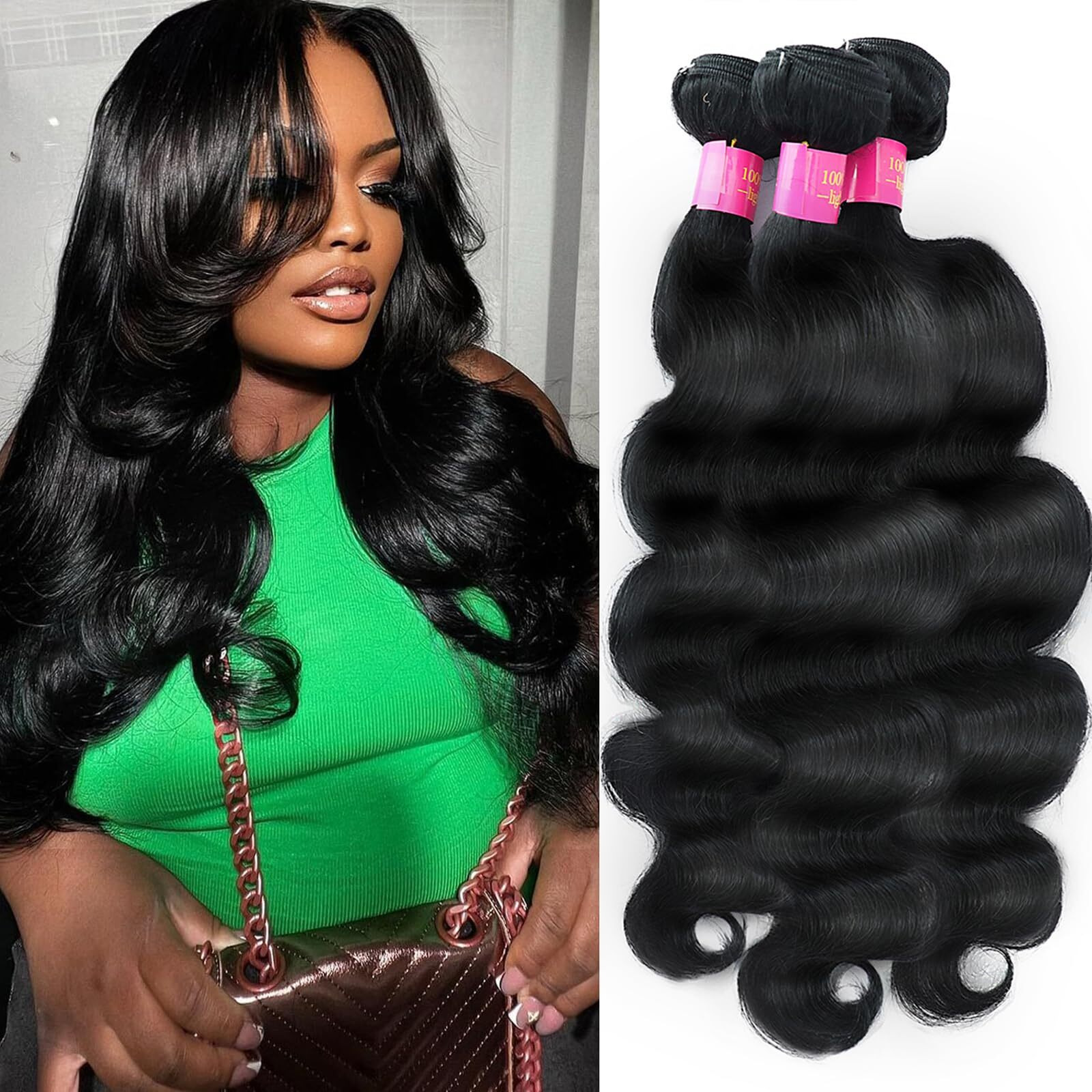Human Hair Bundles 18 20 22 Inch 3 Bundles Human Hair Body Wave 12A Real 100% Raw Unprocessed Brazilian Virgin Sew In Quick Weave Natural Black Deals Thick Hair Extensions