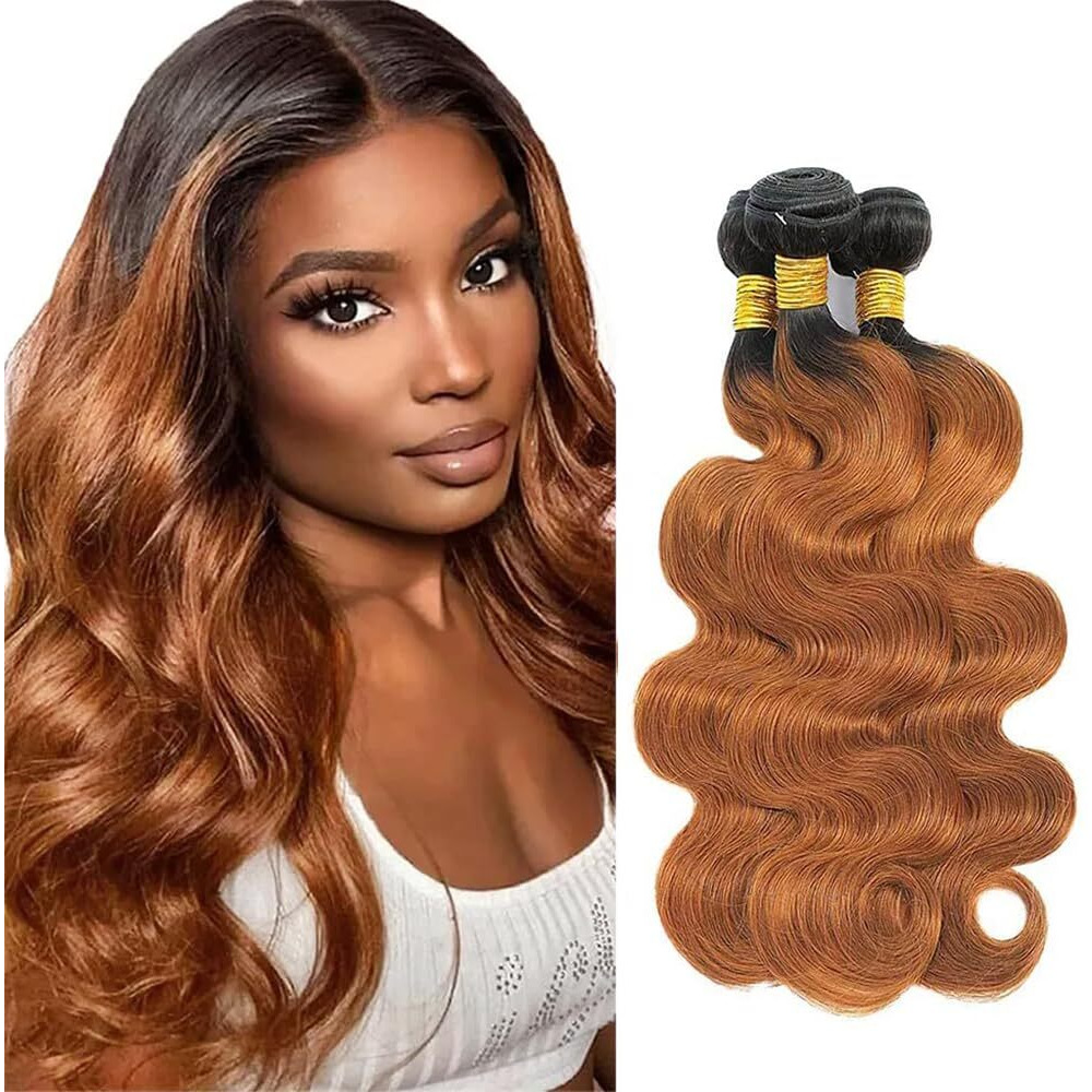 Niciitysi 26 28 30 Inch Color 1B30 Bundles Human Hair Light Brown Body Wave Bundles Ombre Two Tone Black And Brown Bundles Double Weft Brazilian Hair Extensions Soft And Silky