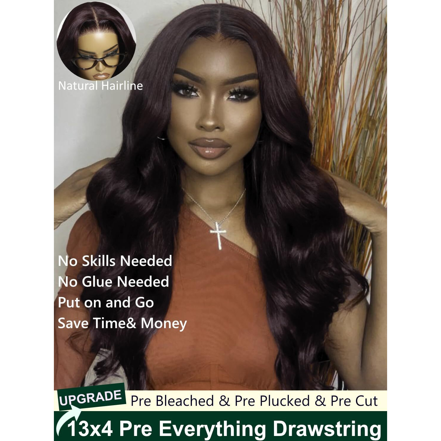Klaiyi Black Cherry Loose Body Wave Pre Eeverything 13X4 Lace Frontal Wigs Human Hair Bye Bye Knots Glueless Ready To Wear And Go Wig With Face Framing Bangs Drawstring Pre Plucked Burgundy Wig 22Inch