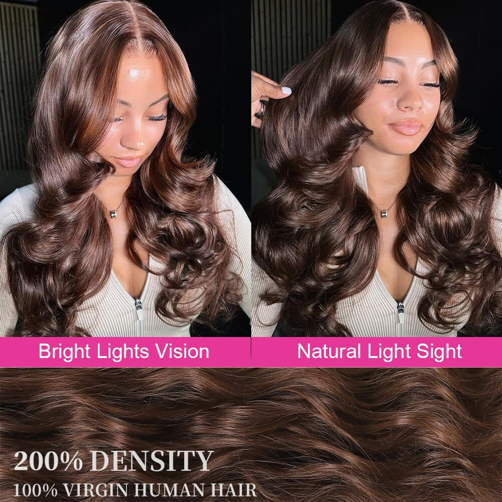 Studyy 28 Inch Chocolate Brown Lace Front Wig Human Hair 13X6 Transparent Brown Body Wave Lace Front Wigs Pre Plucked With Baby Hair Hd Lace Wig Colored Frontal Wigs For Women