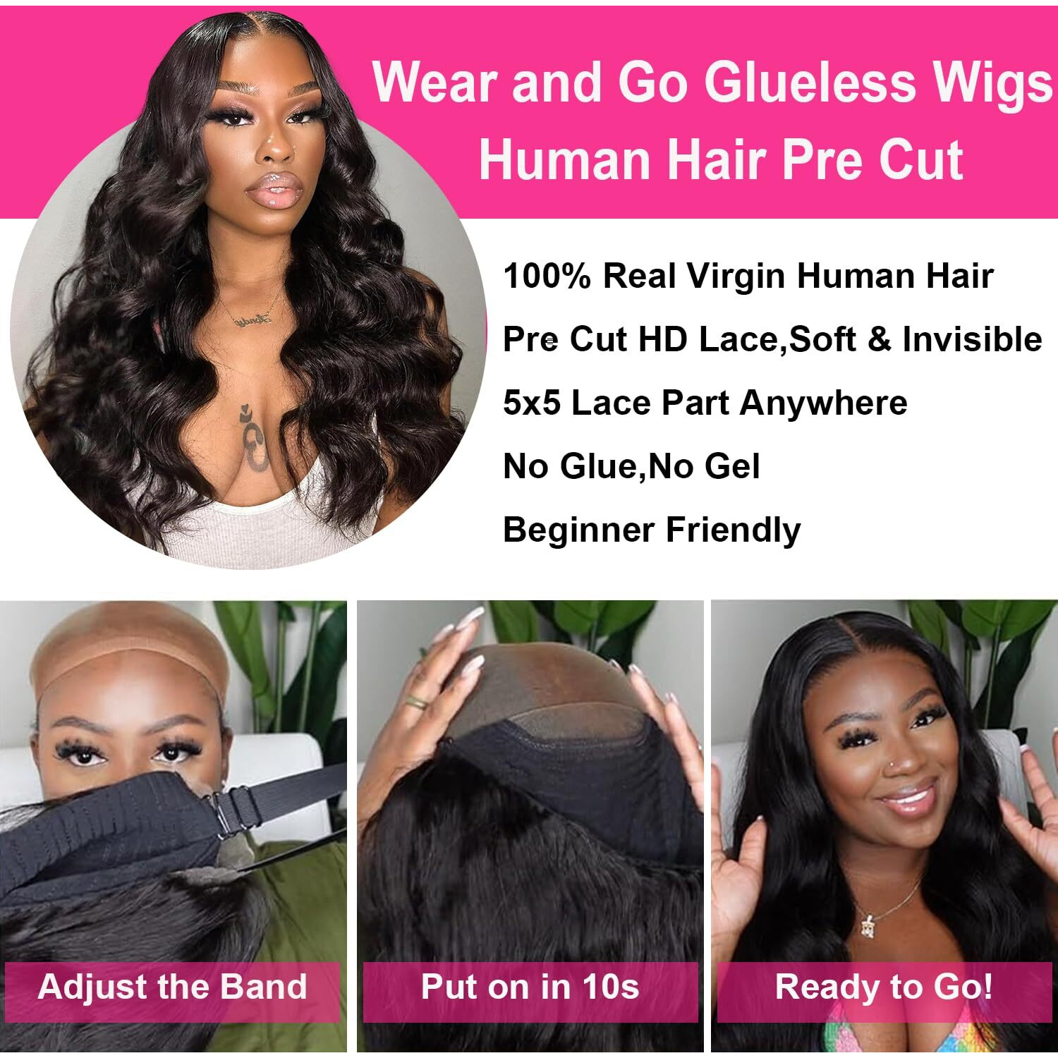 Tendersse 5X5 Pre Cut Lace Front Wigs Human Hair Wear And Go Glueless Wig Pre Plucked Pre Cut 5X5 Hd Lace Closure Wigs For Black Women Bouncy Body Wave Lace Front Human Hair Wig 180 Density 20 Inch