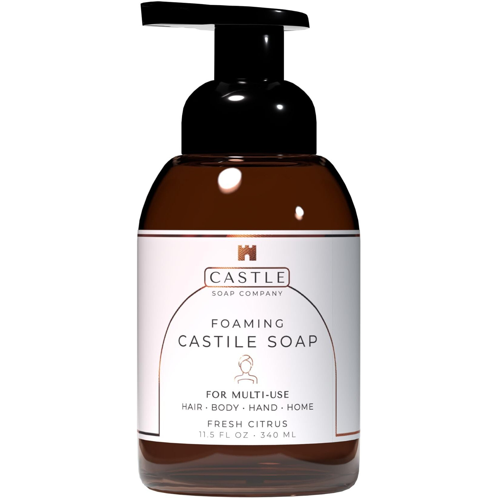 Castle Soap All-Purpose Foaming Castile Soap | Multi-Use Gentle Cleanser For Hair, Body, Hands & Home | Nourishing Coconut Oil Formula | Sensitive Skin Friendly | Hydrating | 11.5 Oz | Fresh Citrus