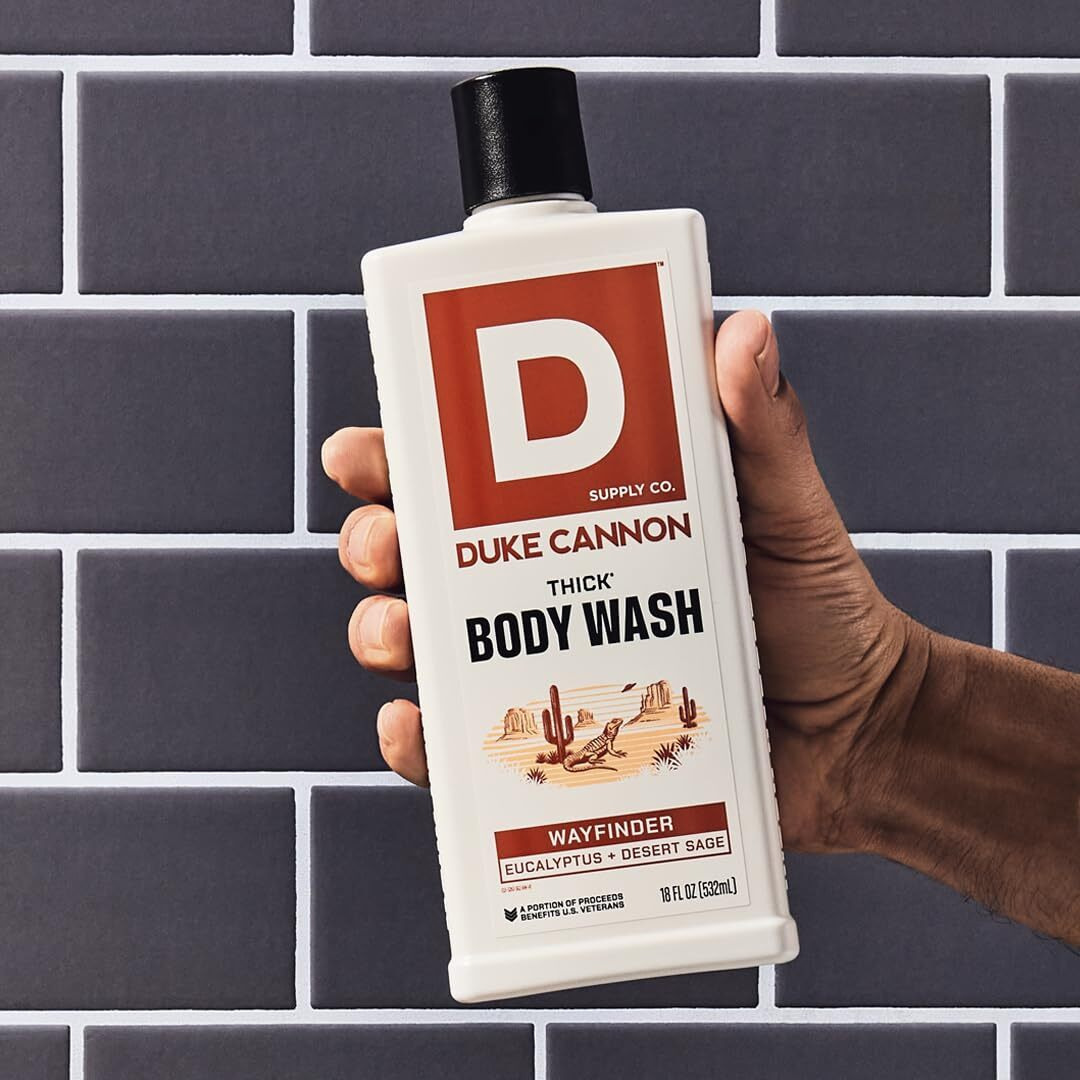 Duke Cannon Supply Co. Thick High Viscosity Body Wash - 3X Thicker, Plant-Based, Mineral-Enriched For Men - Shower Gel - Mens Body Scrub - Wayfinder (18 Oz)