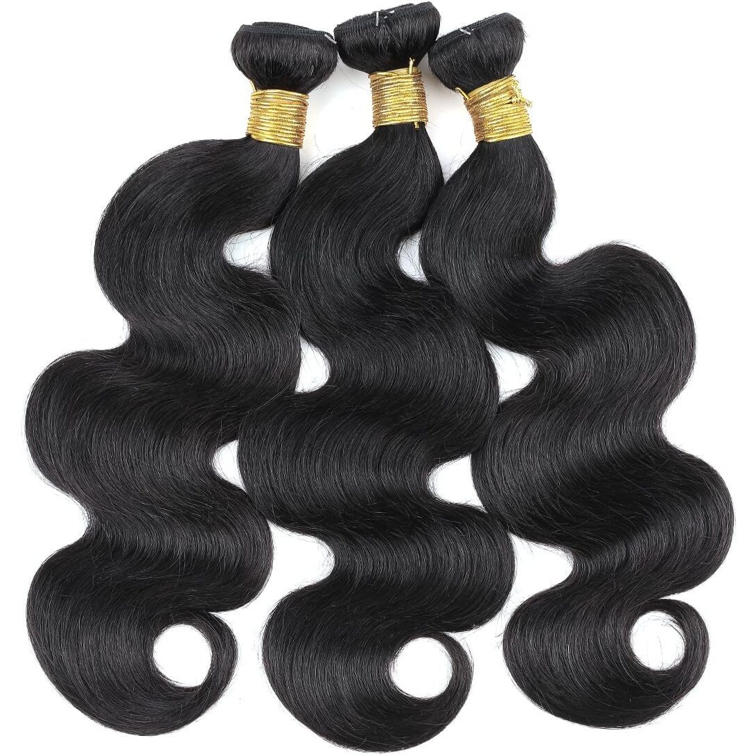 Brazilian Body Wave Human Hair Bundles With Closure 12A Human Hair Bundles With Closure 18 20 22+16Inch 100% Unprocessed Virgin Body Wave 3 Weaves With 4X4 Lace Closure Natural Black