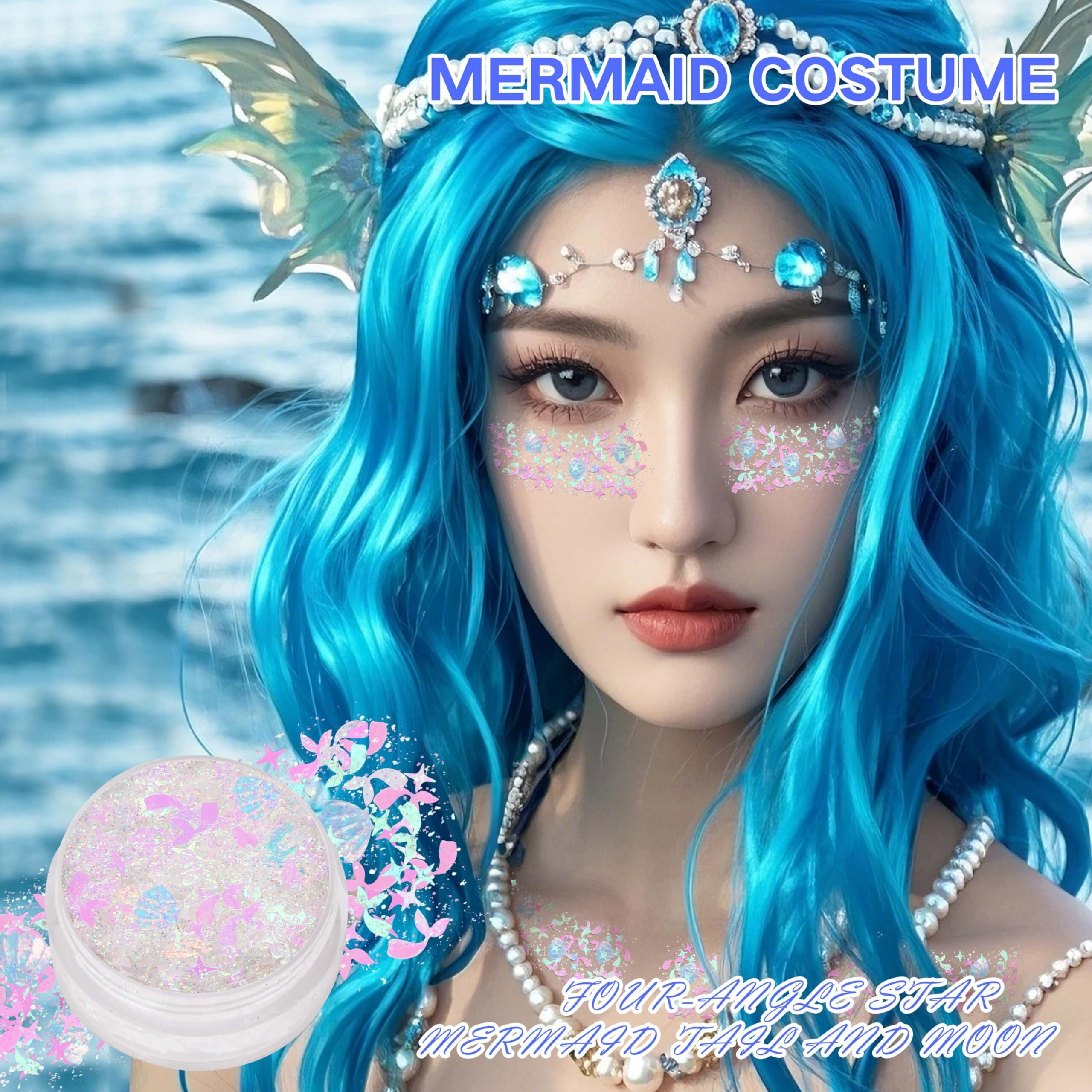Paminify Mermaid White Face Glitter Gel,10G/Pc 4 Styles Body Glitter For Kids,Mardi Gras Outfits Sparkling Hair Glitter Cheer Makeup Glitters Rave Festival Accessories,40G/1.41 Oz