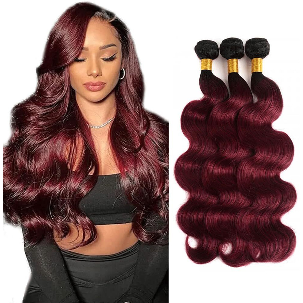 26 28 30 Inch 1B99J Red Bundle Burgundy Body Wave Human Hair Bundles Two Tone Black And Wine Red Bundles Human Hair Peruvian Emprie Burgundy Bundle
