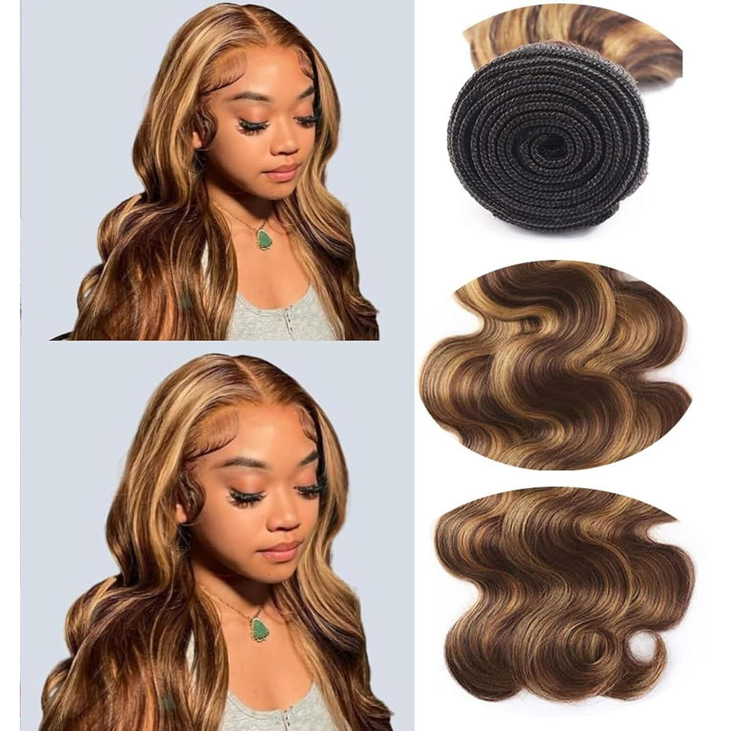P4/27 Highlight Human Hair Bundles Body Wave Bundles Human Hair 24 26 28 Inch Body Wave Bundles Ombre Brown Double Weft Hair Extensions