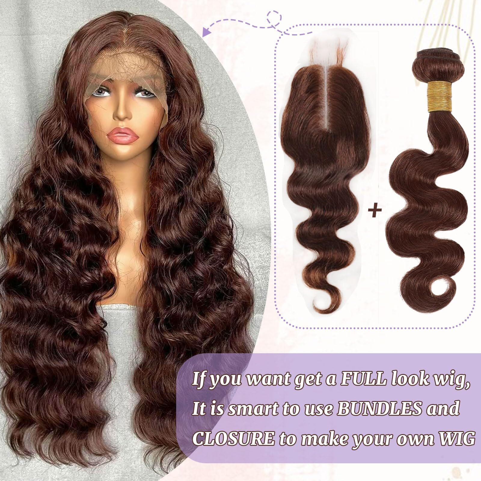 Dsekcain 2X6 Hd Lace Closure Human Hair Body Wave 4 Chocolate Brown Color Transparent Lace Closure 2X6 Long Deep Middle Part 100% Raw Virgin Human Hair 14 Inch 150% Density