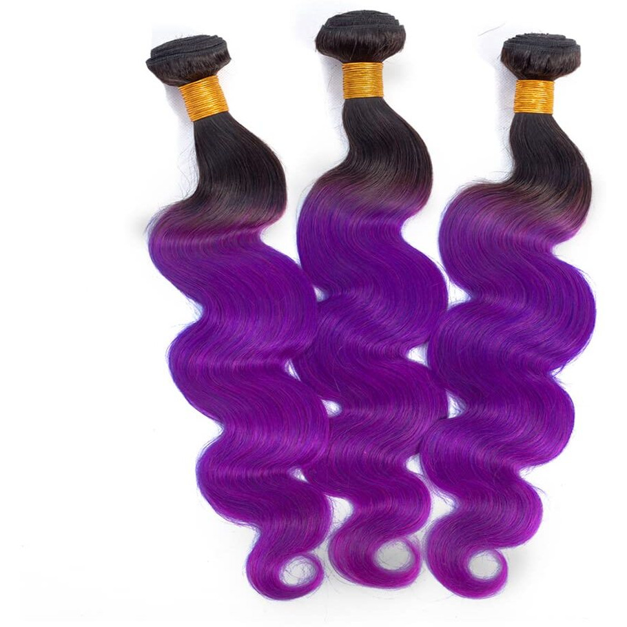 Purple Body Wave Bundles Ombre Human Hair Bundle Tow Tone Black To Purple Bundles 100% Unprocessed Virgin Hair Extensions 26 28 30 Inch For Women