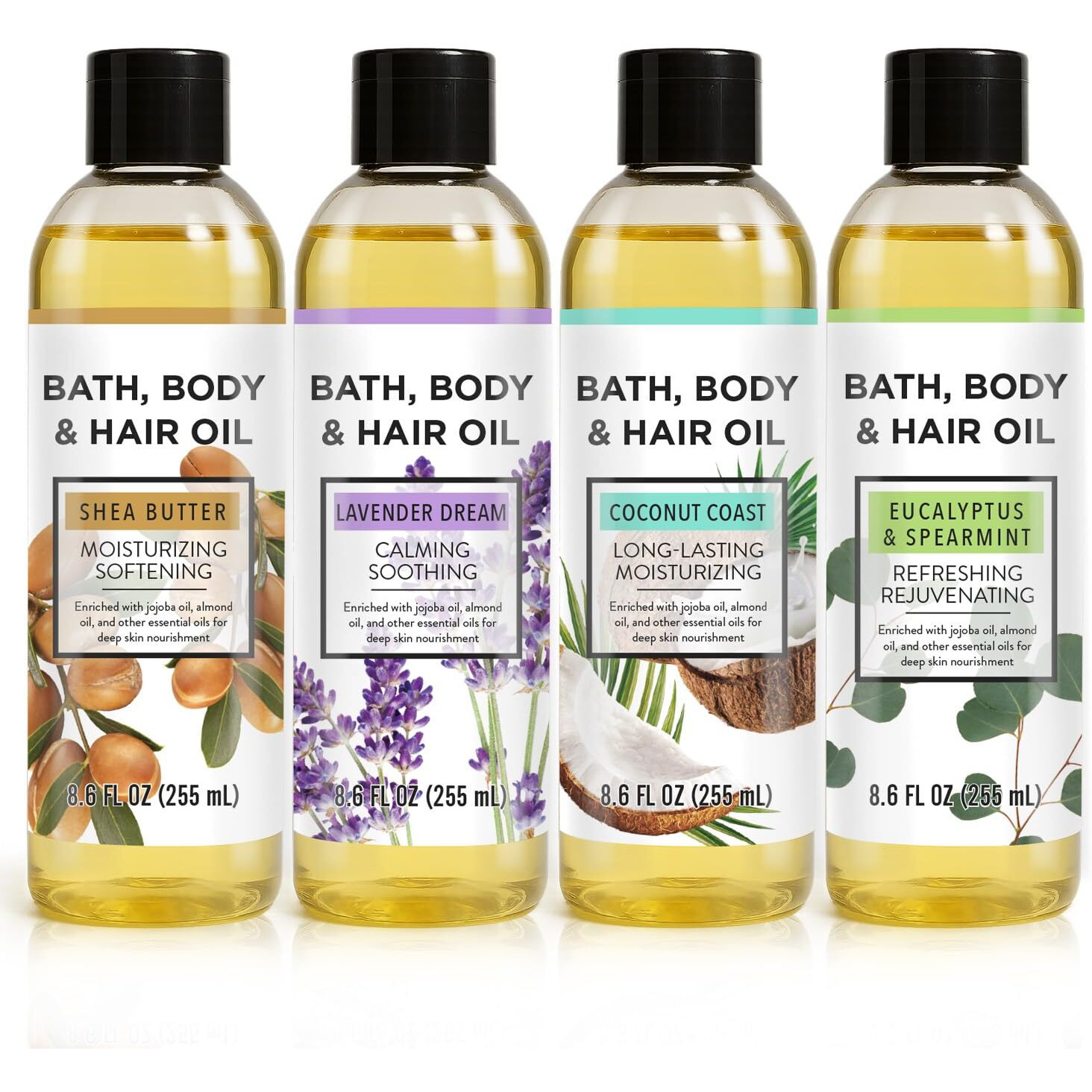 Autumn Shower Bath Oil Body Oil With Shea Butter, Lavender, Eucalyptus Mint, Coconut Scent Bath Oils, Mother's Day Gifts For Women, 25.8 Fl Oz (Pack Of 4)