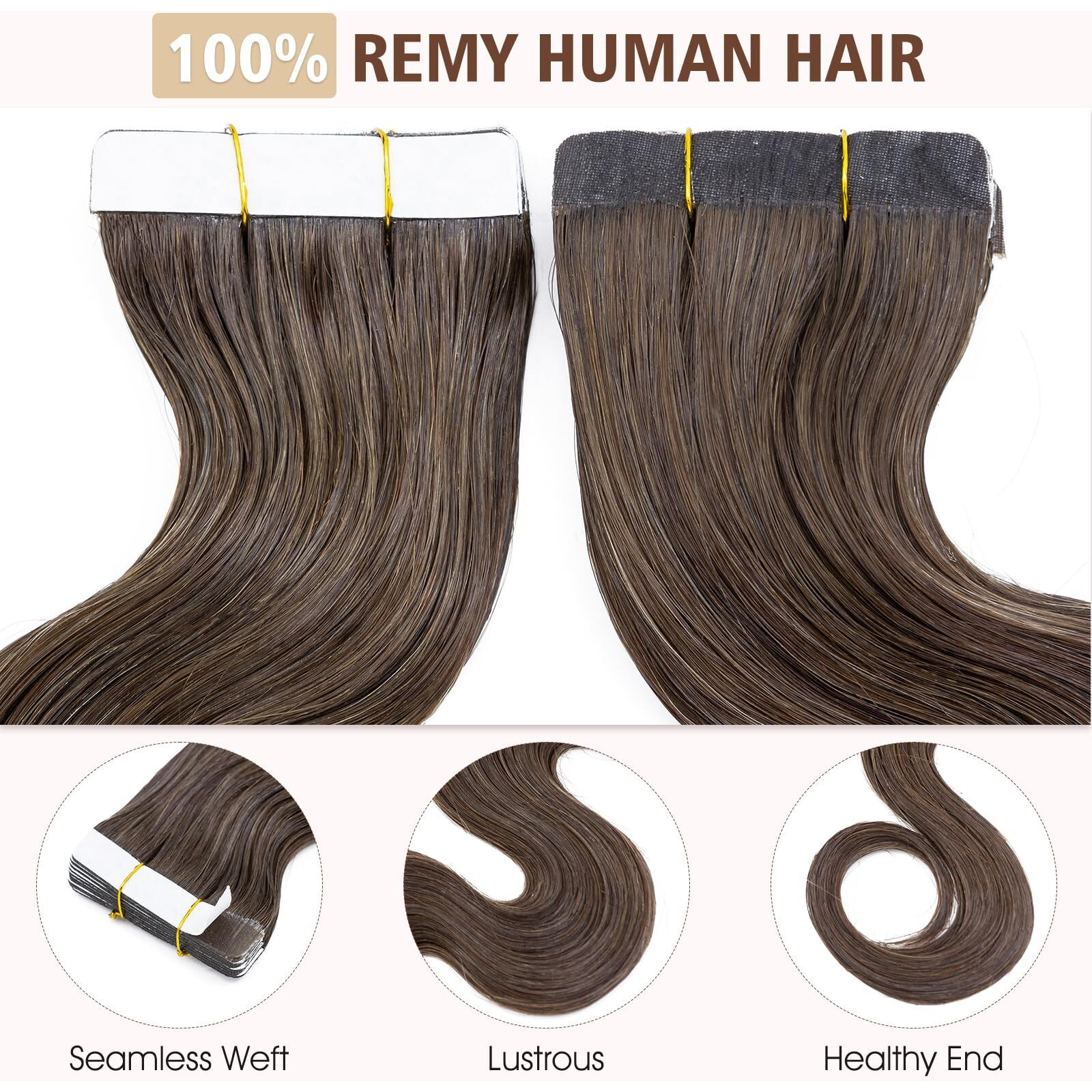 Hairro Tape In Hair Extensions Body Wave Human Hair 100G 40Pcs 18 Inch Cocoa Brown Wavy Hair Seamless Skin Weft Glue In Human Hairpieces With Double Sided Tape