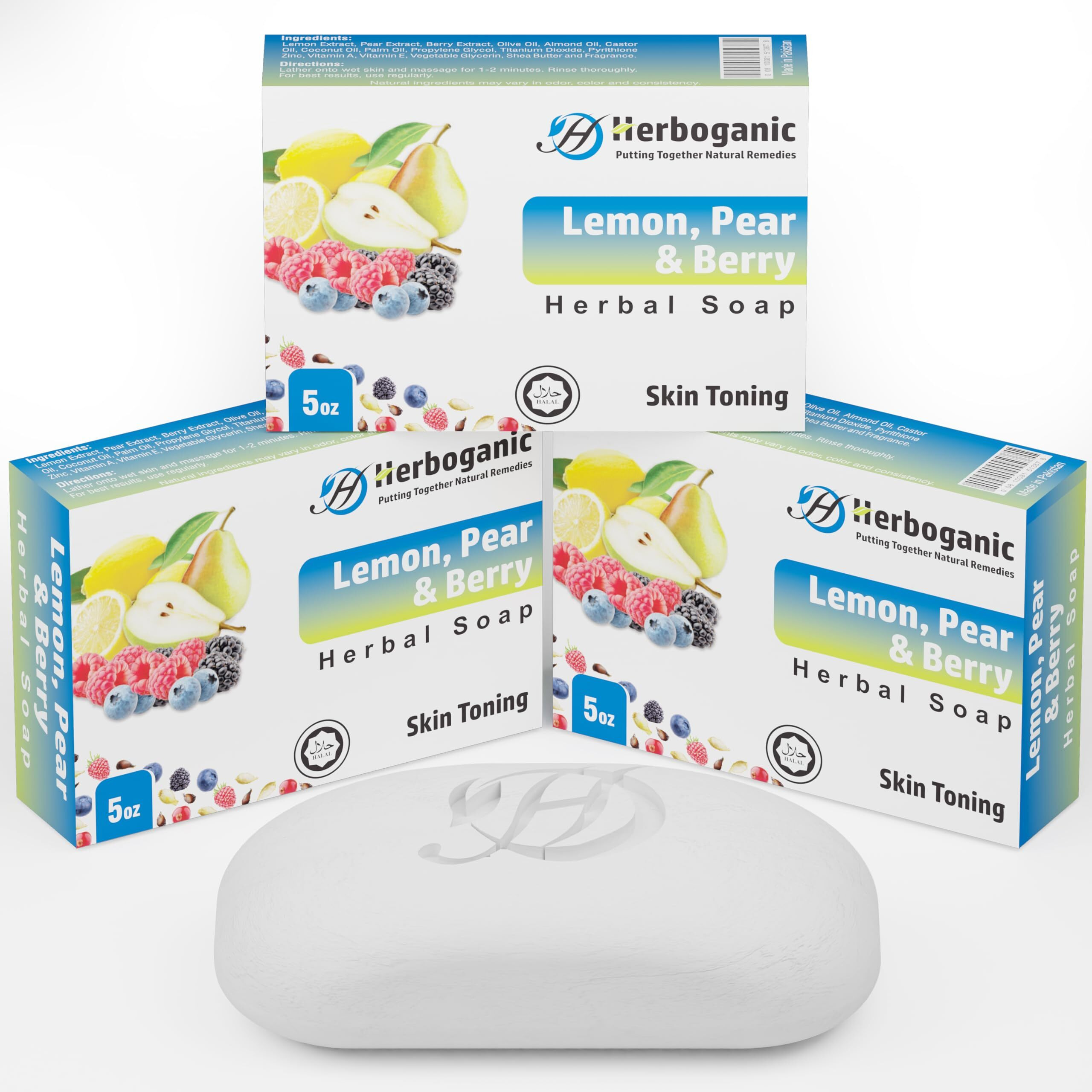 Herboganic Lemon Pear And Berry Herbal Soap | Pack Of 3 Of 5Oz Soap Bar | Natural Bar Soap For Face And Body | Hydrating And Nourishing | Suitable For Men And Women