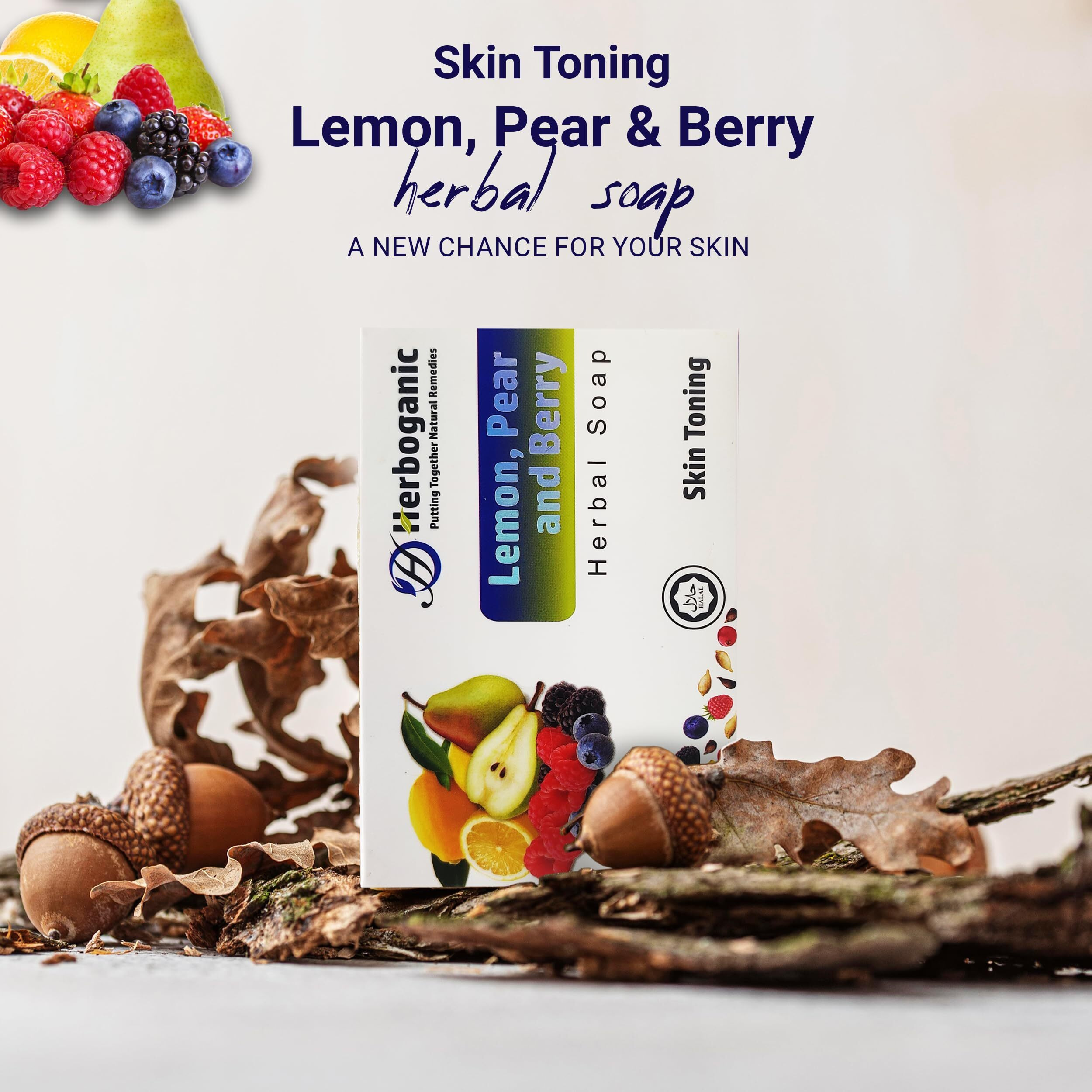 Herboganic Lemon Pear And Berry Herbal Soap | Pack Of 3 Of 5Oz Soap Bar | Natural Bar Soap For Face And Body | Hydrating And Nourishing | Suitable For Men And Women