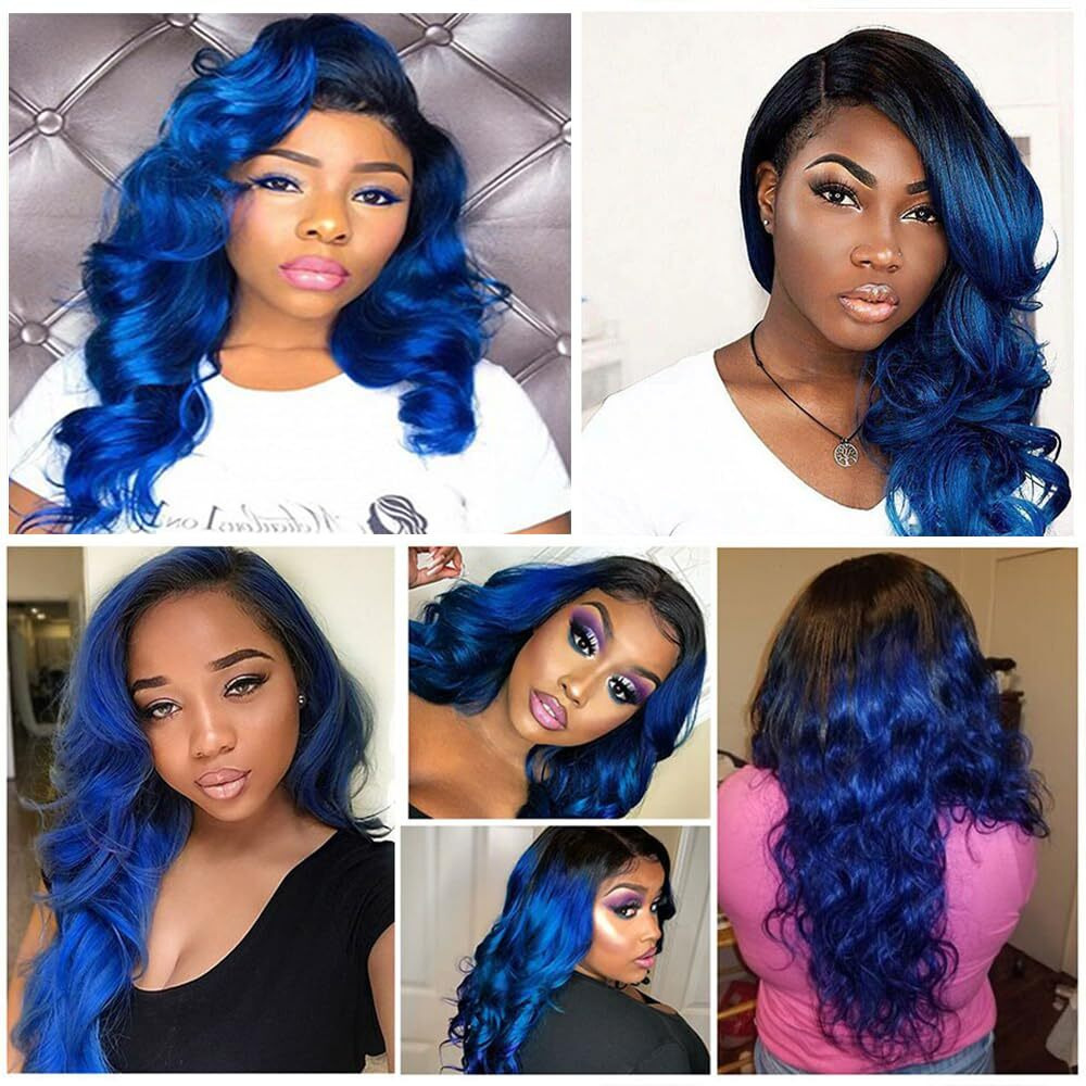 Ombre Blue Human Hair Bundles 1B/Blue Body Wave Bundles Human Hair 20 22 24 Inch Brazilian Virgin Remy Hair Extensions