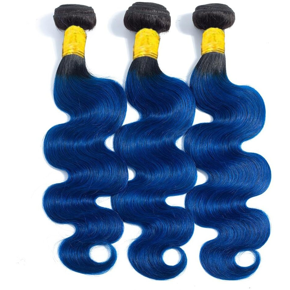 Ombre Blue Human Hair Bundles 1B/Blue Body Wave Bundles Human Hair 20 22 24 Inch Brazilian Virgin Remy Hair Extensions