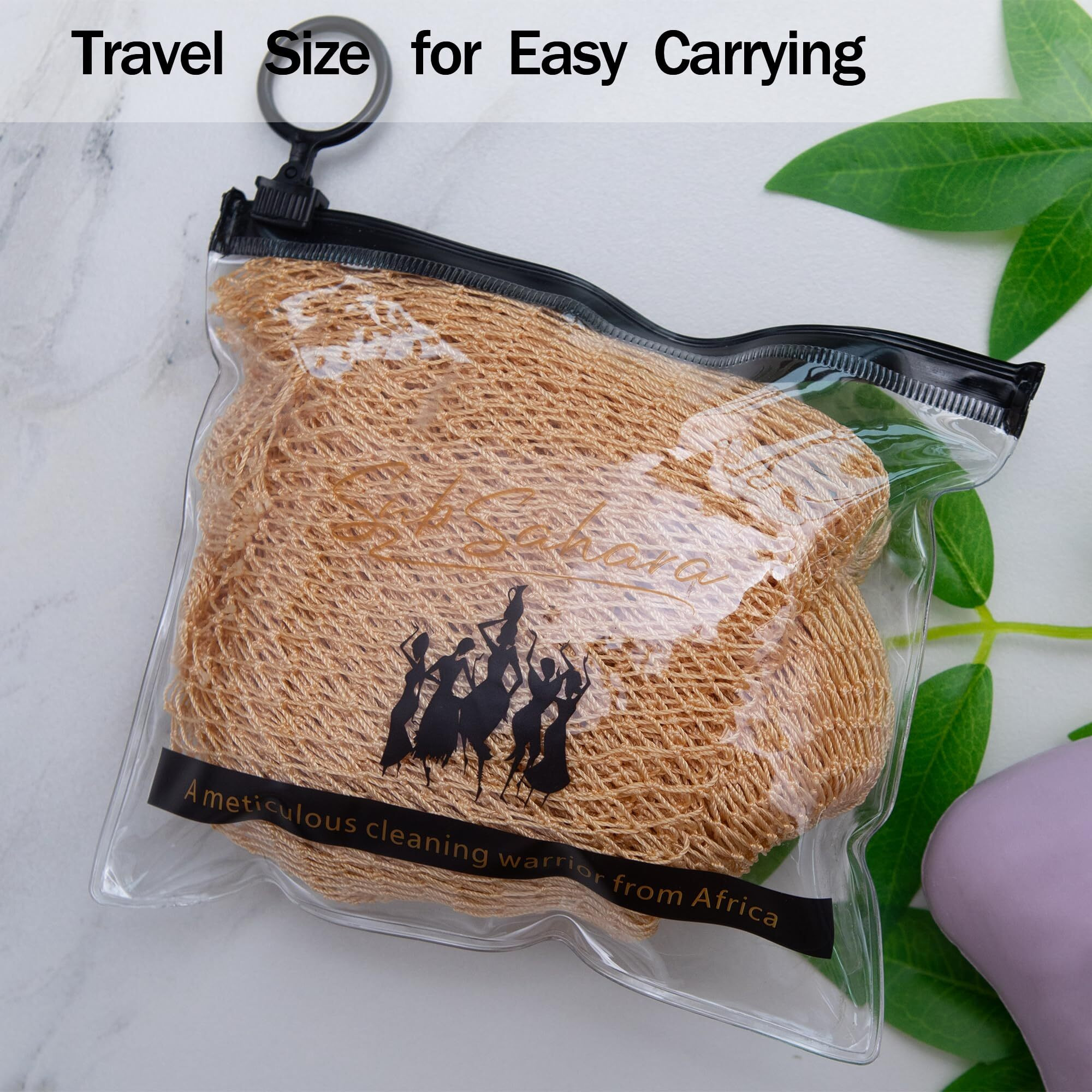 Subsahara Authentic African Net Sponge - 2 Pieces Exfoliating Scrubber For All Skin Types, Bath Sponge For Face & Body, Travel Portable, Durable, Gentle Exfoliation (Golden & Milky White)