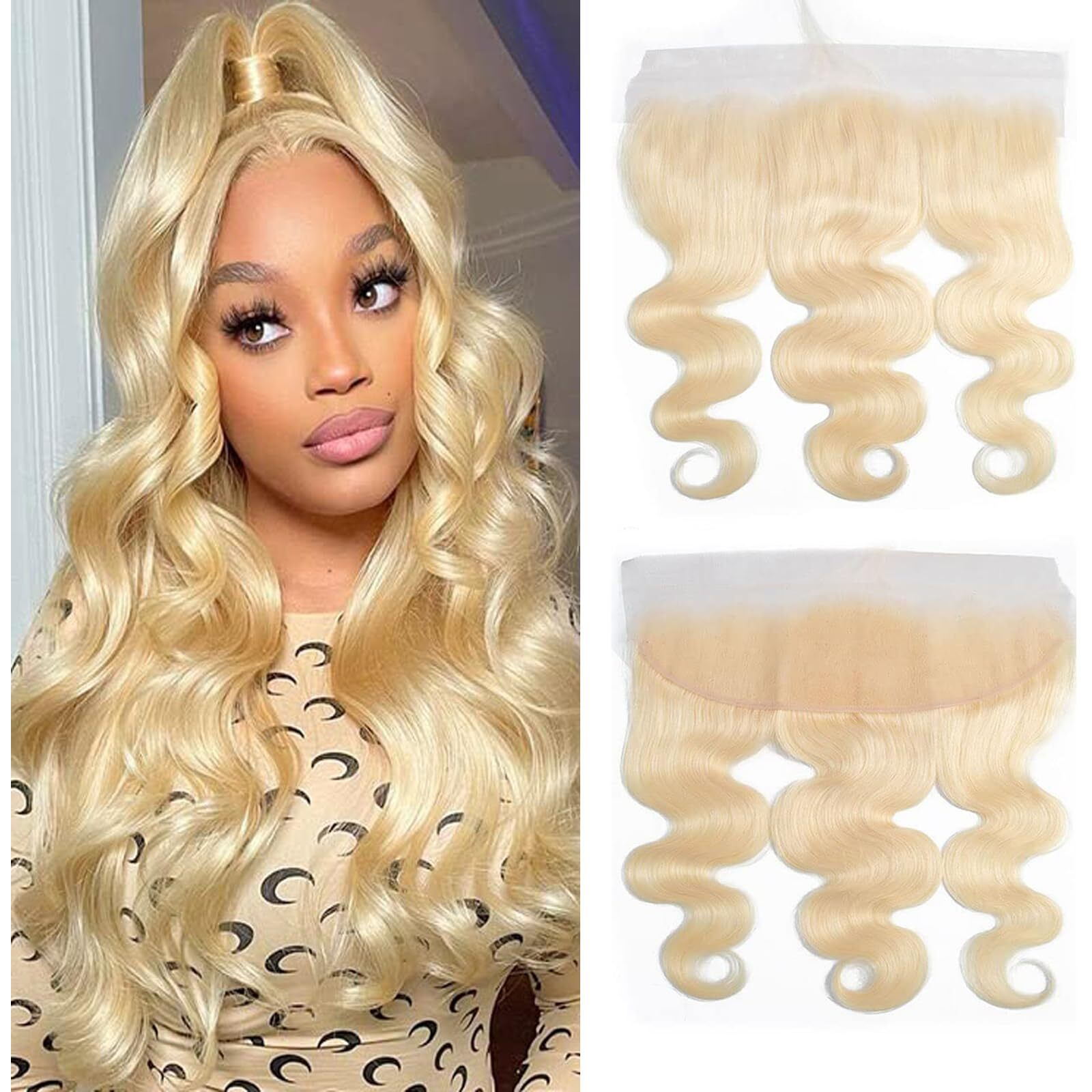 613 Frontal 12 Inch 13X4 Blonde Lace Frontal 100% Human Hair Transparent Hd Lace Body Wave Free Part With Baby Hair Brazilian Virgin Remy Ear To Ear Bleach Knots