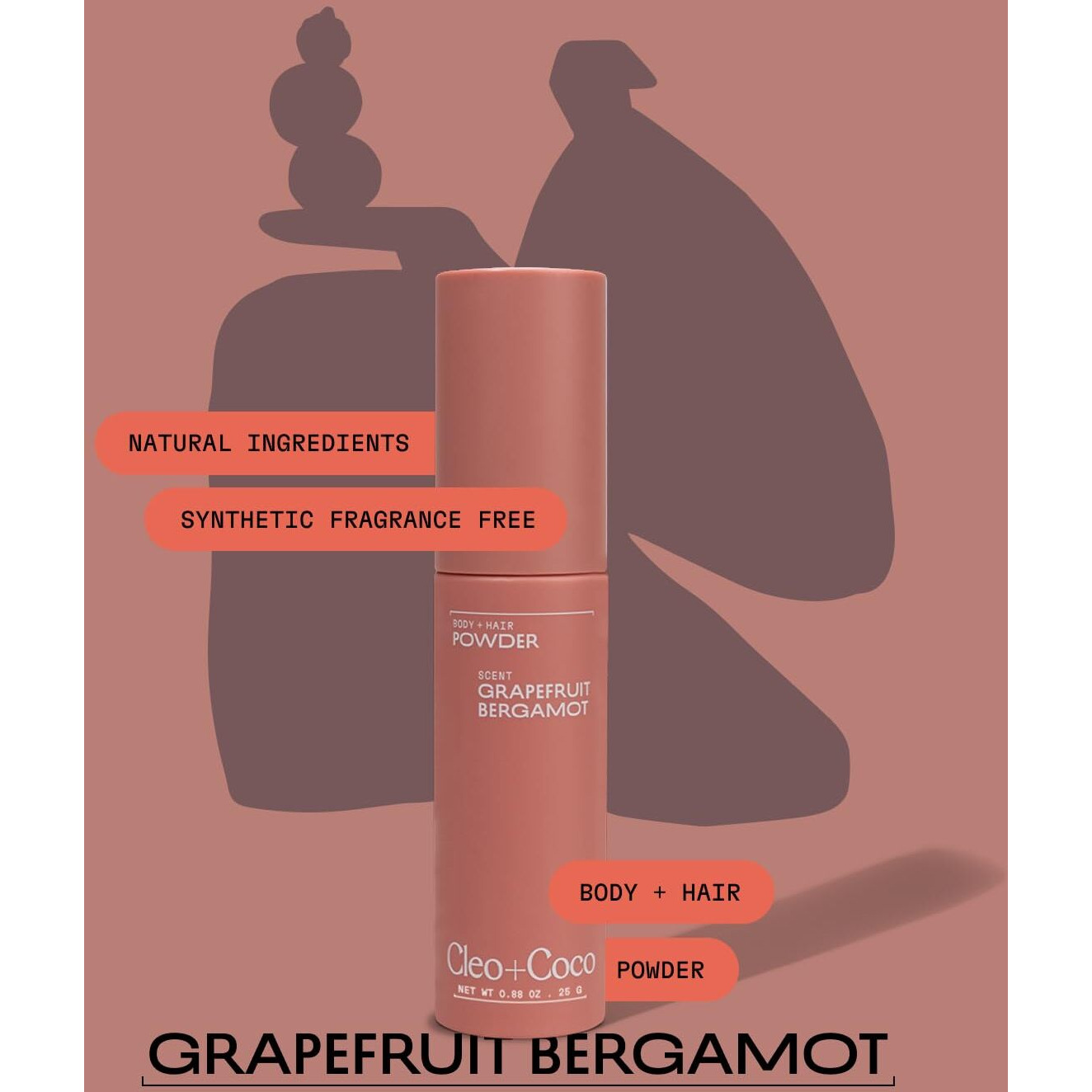 Cleo+Coco - Natural Dry Shampoo Powder - For Body & Hair - For Women - Absorb Odor & Sweat - Essential Oils & Arrowroot Powder - Free Of Talc & Parabens - Pcr - Made In Usa - Grapefruit Bergamot 2.2Oz