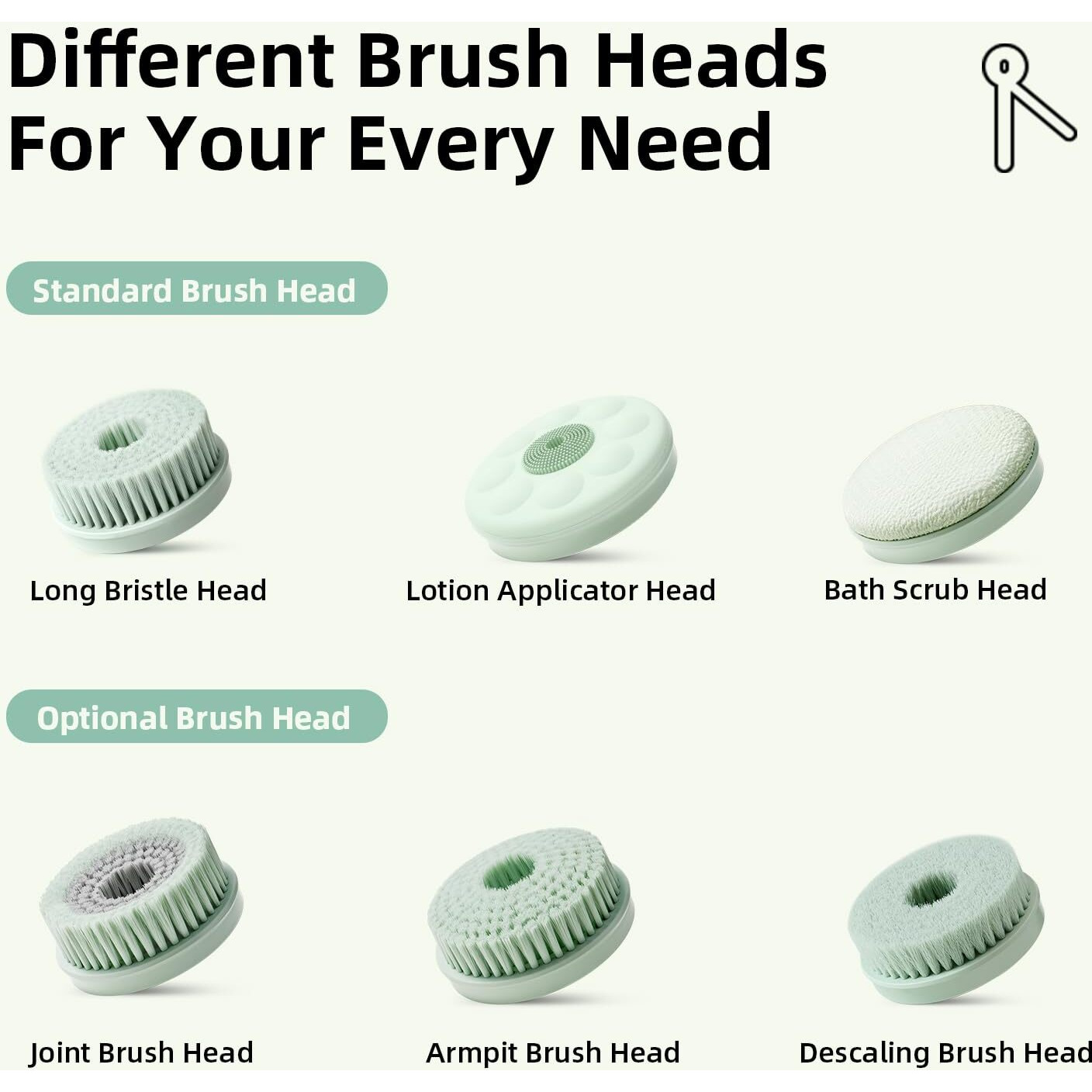 Oh,Xiyu. Electric Body Brush Bath Brush Head - Long Bristle Head, Pale Cypress Green, Only Suitable For Oh,Xiyu. Xy1 Electric Bath Brush