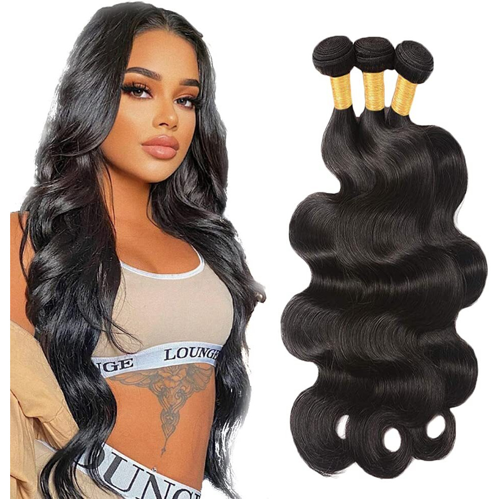 Human Hair Bundles Body Wave Bundles 16 18 20 Inch Body Wave Bundle Human Hair Extensions Double Weft Unprocessed Brazilian Virgin Hair 3 Bundle 50 Grams Per Bundle 1B Natural Color