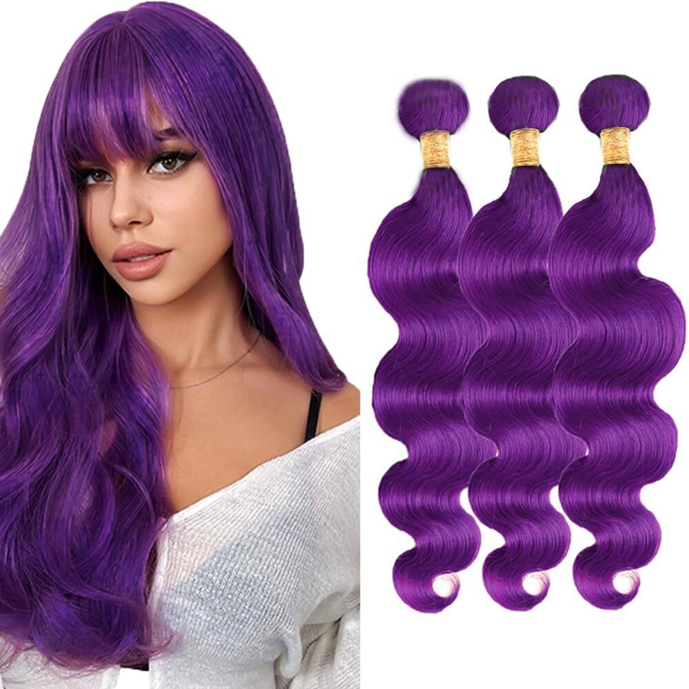 Purple Human Hale Bundles Color Purple Body Wave Bundle Brazilian Unprocessed Virgin Hair 3 Bundles 16 18 20 Inch Dark Purple Bundle Hair Extensions