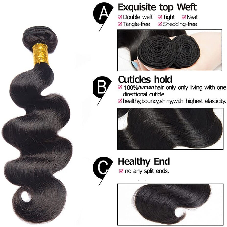 1B Human Hair Bundles Body Wave Bundles 24 24 24 Inch Unprocessed Brazilian Virgin Hair Weave 3 Bundles 50 Grams Per Bundle Natural Color Bundle Human Hair Extensions