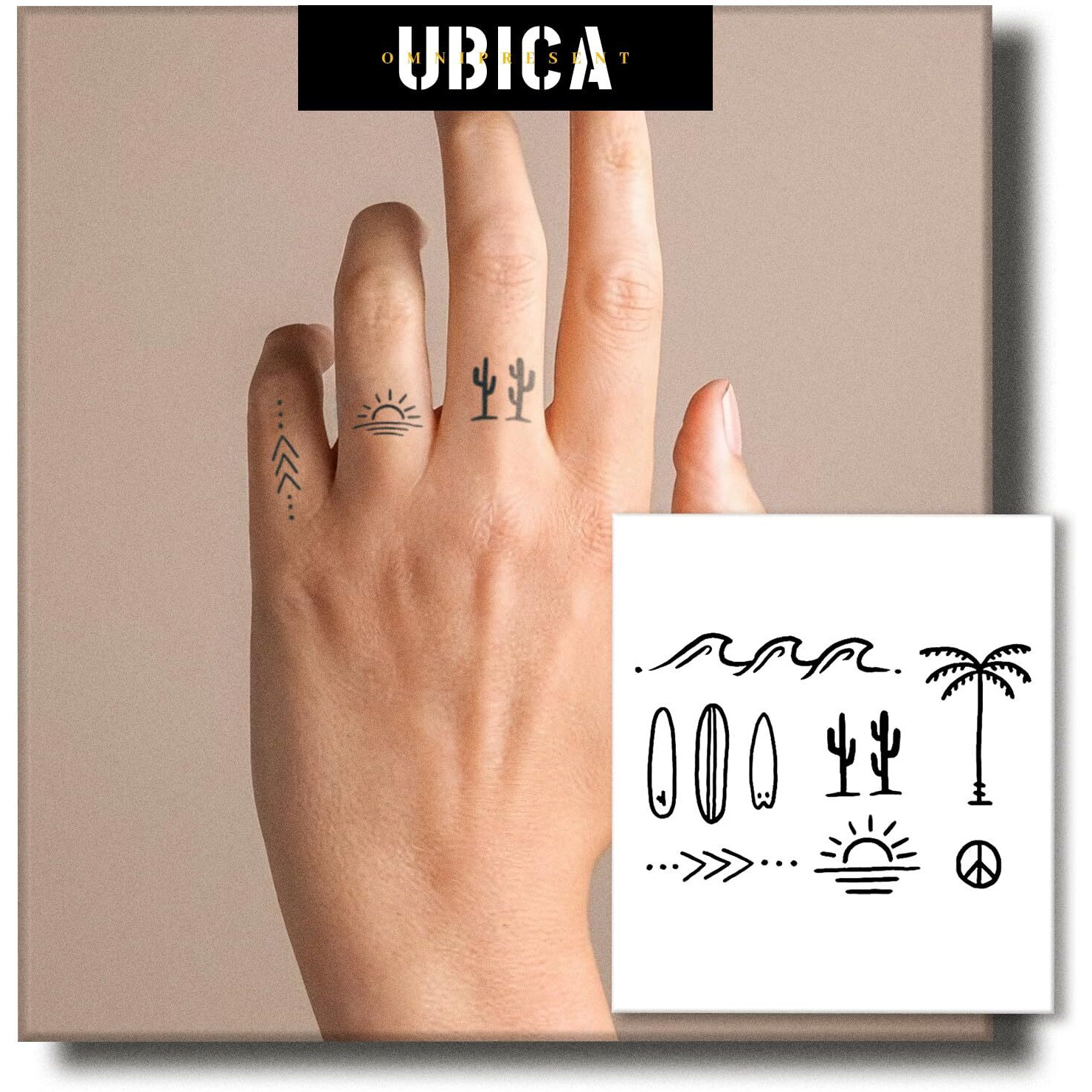 Ubica Semi Permanent Tattoos For Women & Men, 2 Sheets Small Temporary Fake Tattoo Palm Tree, Lasts 7-15 Days Water-Resistant, Realistic Design For Hand&Finger, Non-Reflective Body Art Stickers