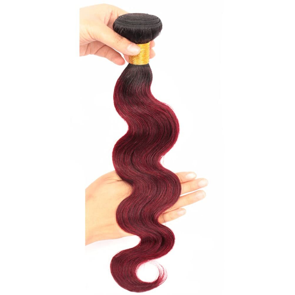 1B99J Ombre Body Wave Bundle Burgundy Human Hair Bundle 100% Unprocessed Virgin Hair Brazilian Double Weft Extensions Wine Red Color 30 Inch For Women