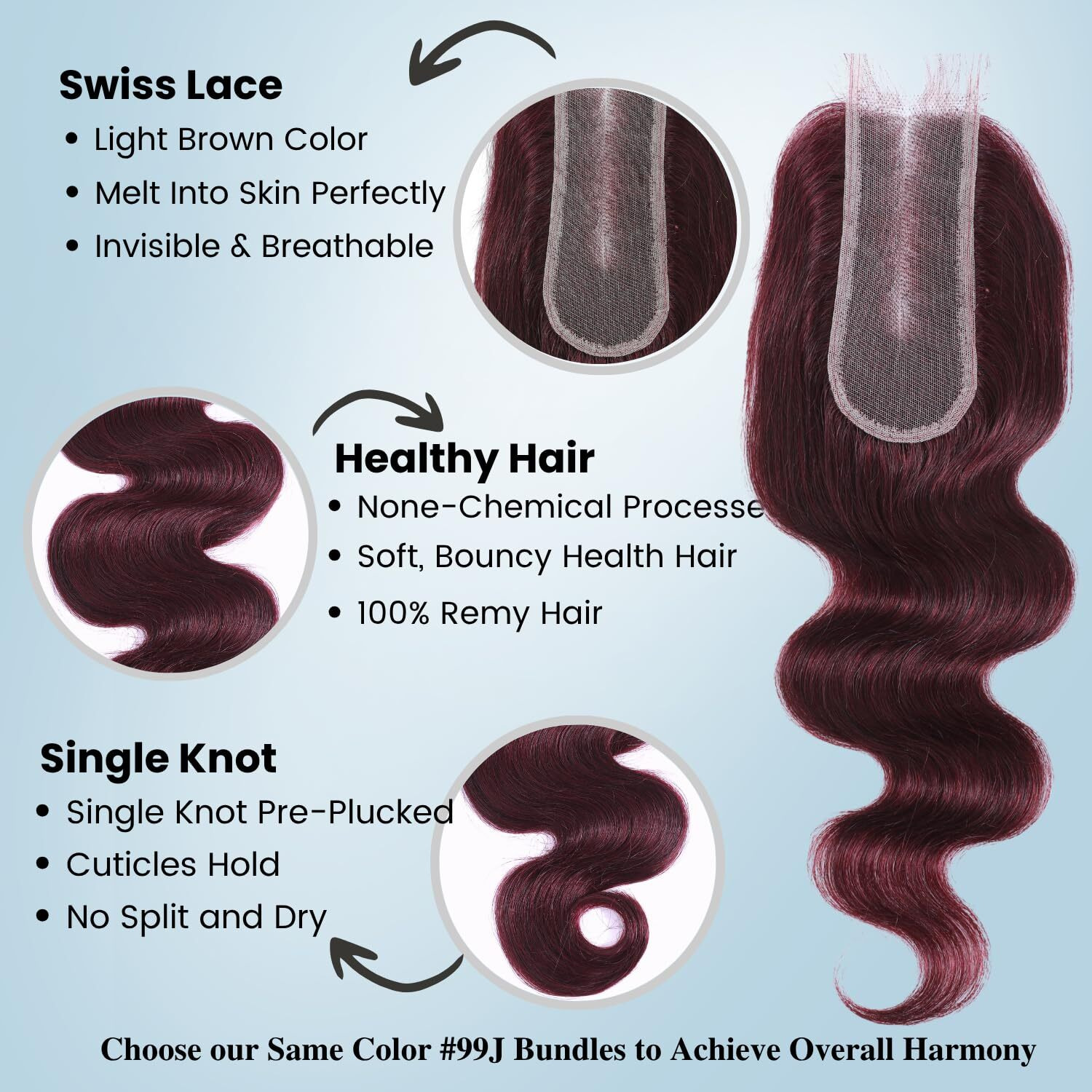 Alher Dark Burgundy 2X6 Hd Lace Closure Human Hair Body Wave, 12A Purplish Burgundy 99J Long Deep Parting 2 By 6 Hd Transparent Lace Closure Kim K Closure Wavy With Baby Hair (2X6 Closure, 16 Inch)