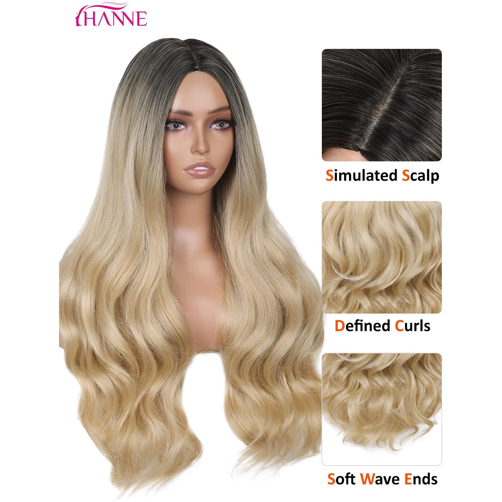 Hanne Long Blonde Wig For Women 26 Inch Synthetic Wig Heat Resistant Long Body Wavy Ombre Blonde Wigs For Women (Ombre Blonde)