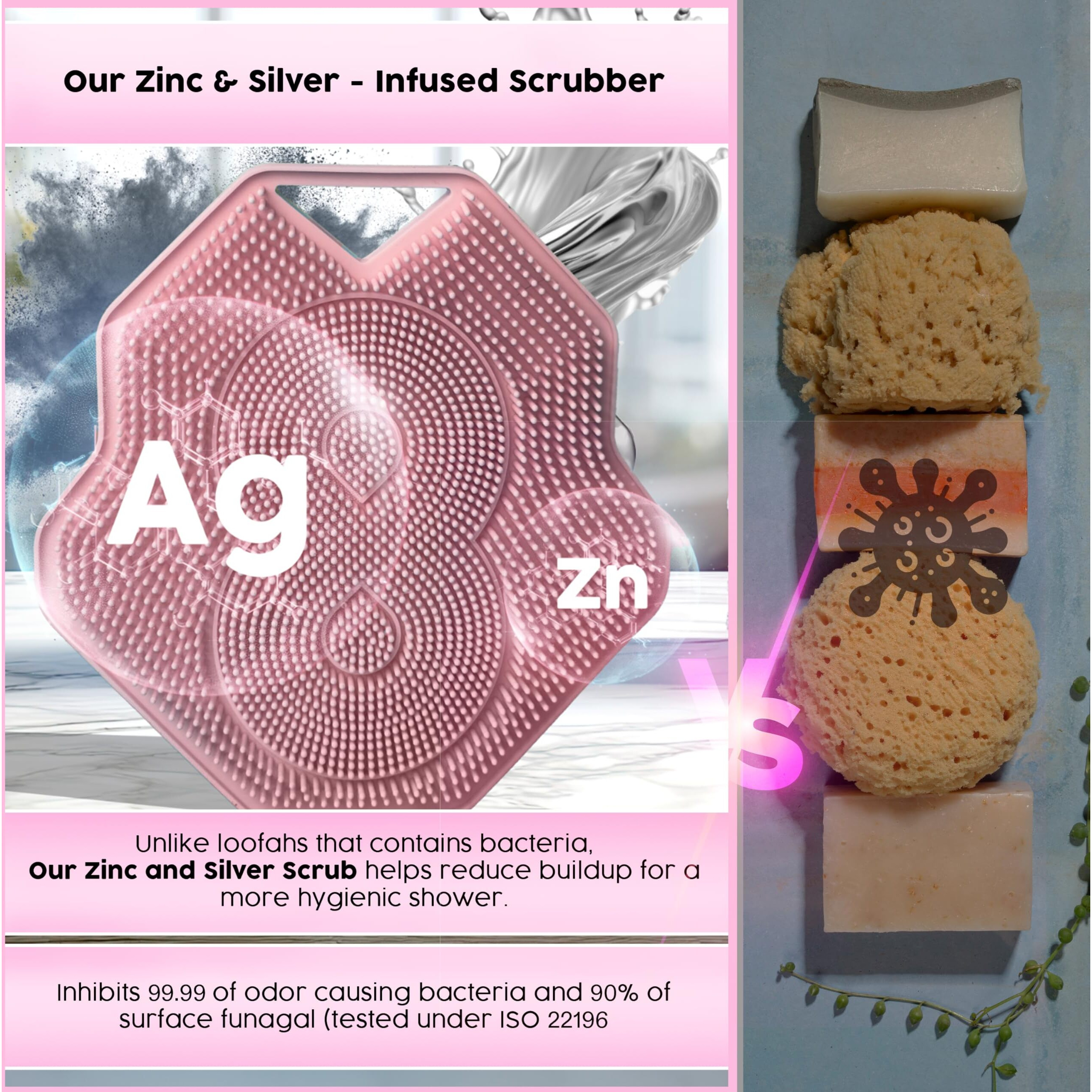 Lintach Silicone Body Scrubber For Women - Gentle Exfoliating Body Scrubber, Ergonomic Silicone Shower Scrubbers, Reusable, Hygienic Skin Friendly Shower Bath Loofah For A Smooth Skin, Rose Pink