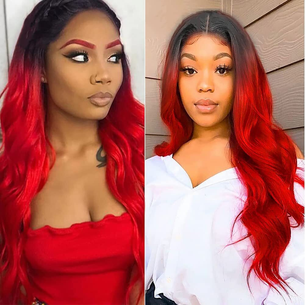 1Bred Bundle Ombre Body Wave Human Hair Bundles Brazilian Virgin Ombre Red Body Wave Bundles Human Hair Extensions 18 20 22 Inch
